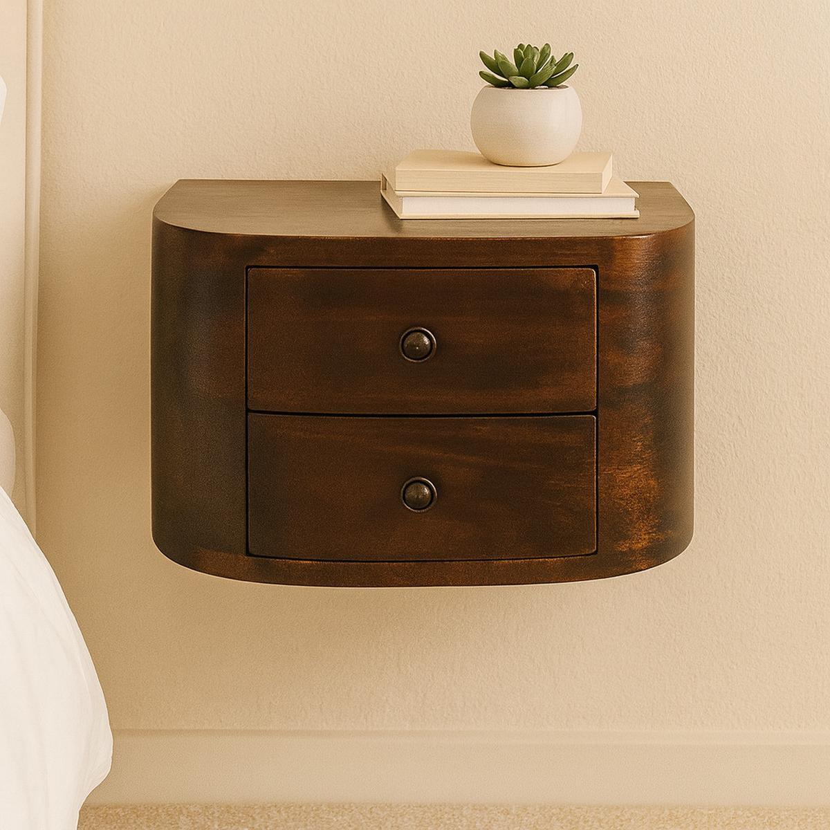 NACHTKASTEN Lunar Schwebend, 2 Schubladen, Dunkelbraun - Dunkelbraun/Messingfarben, Holz/Metall (45/25/30cm) - Artisan Furniture