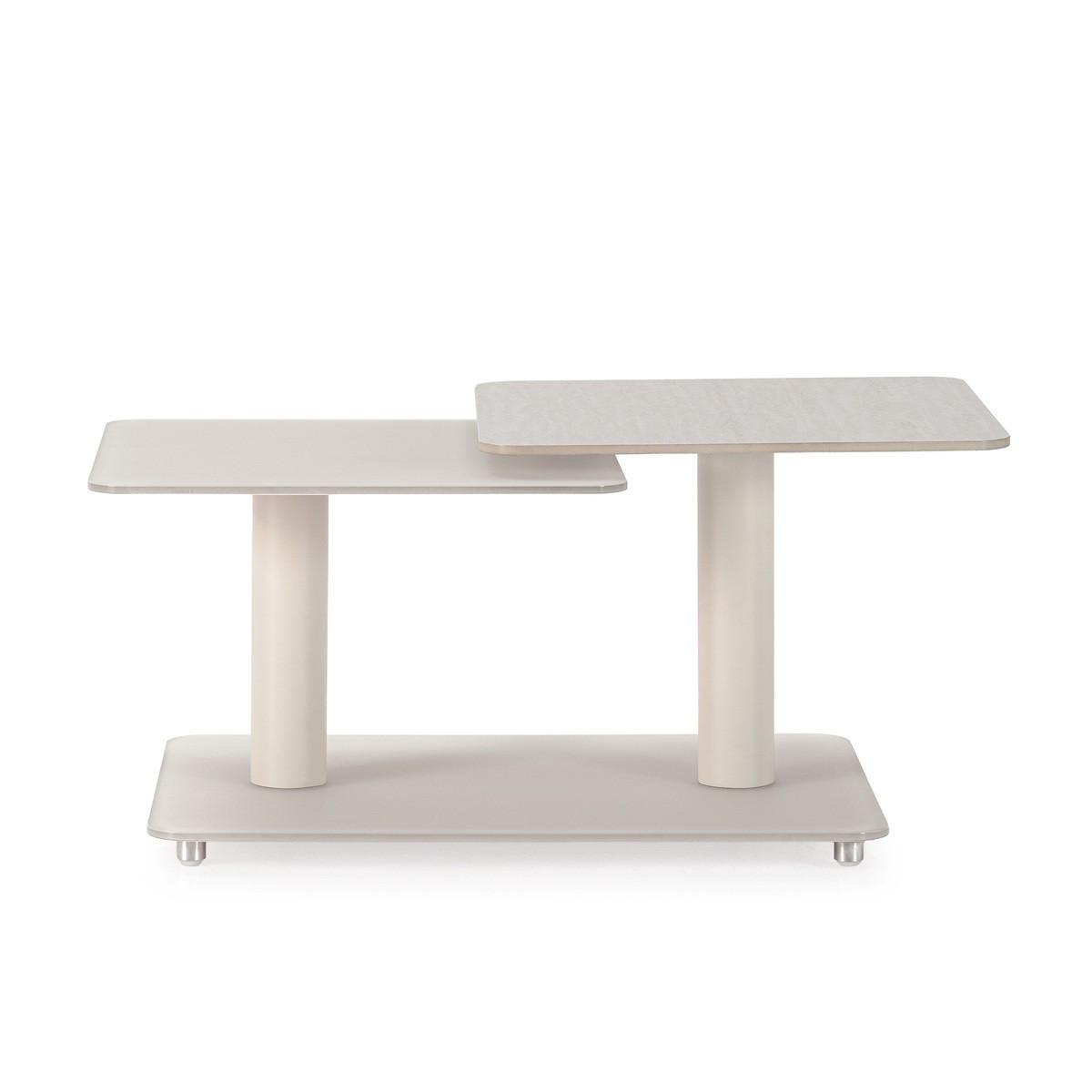 COUCHTISCH mit quadratischen Glasplatten 54/42,8/114,6 cm - Beige, Glas (114.6/54/42.8cm) - Calicosy
