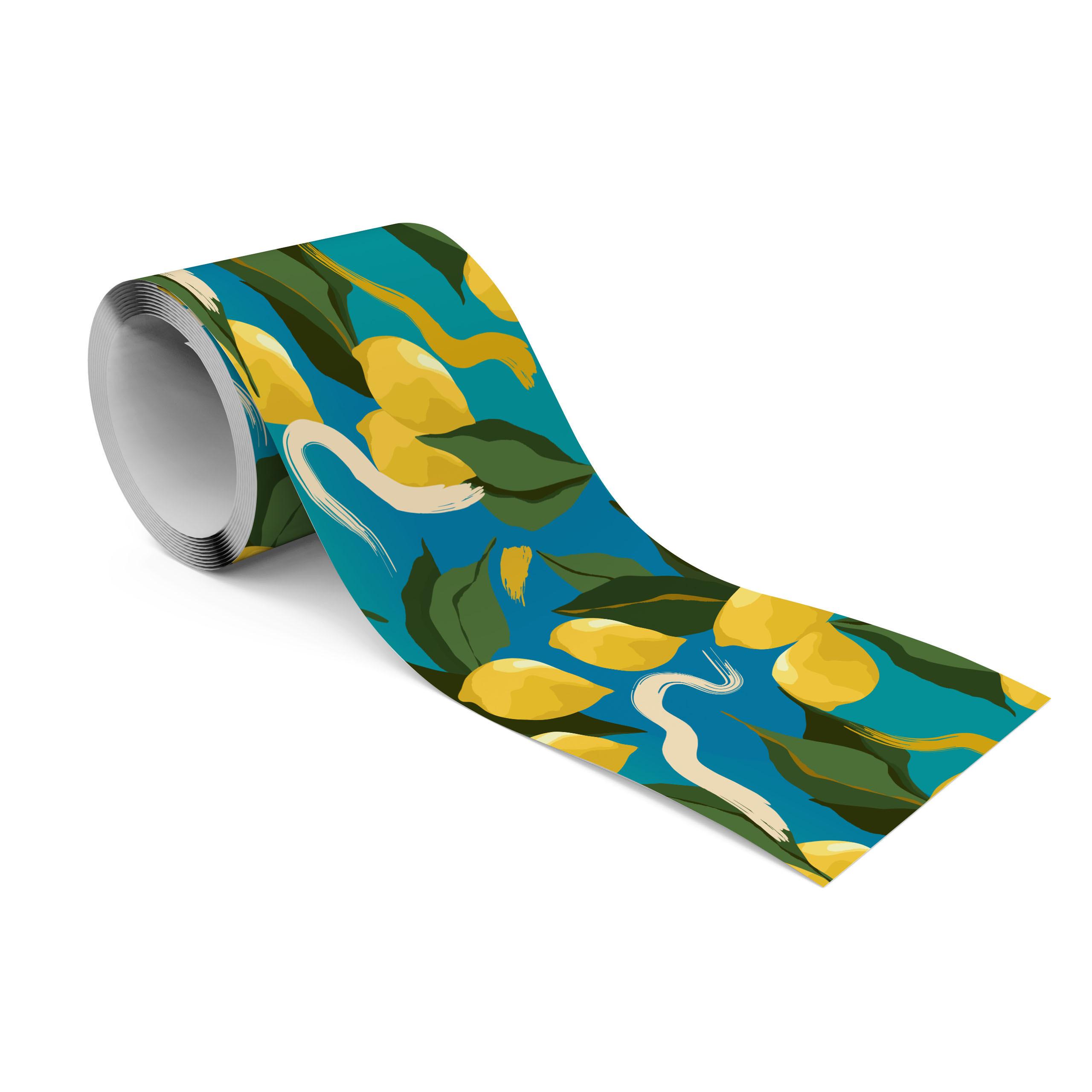 TAPETENBORDÜRE selbstklebend ZITRONEN Obst Blätter Natur für Küche - Blau/Beige, Papier (10/300/300cm) - Muralo