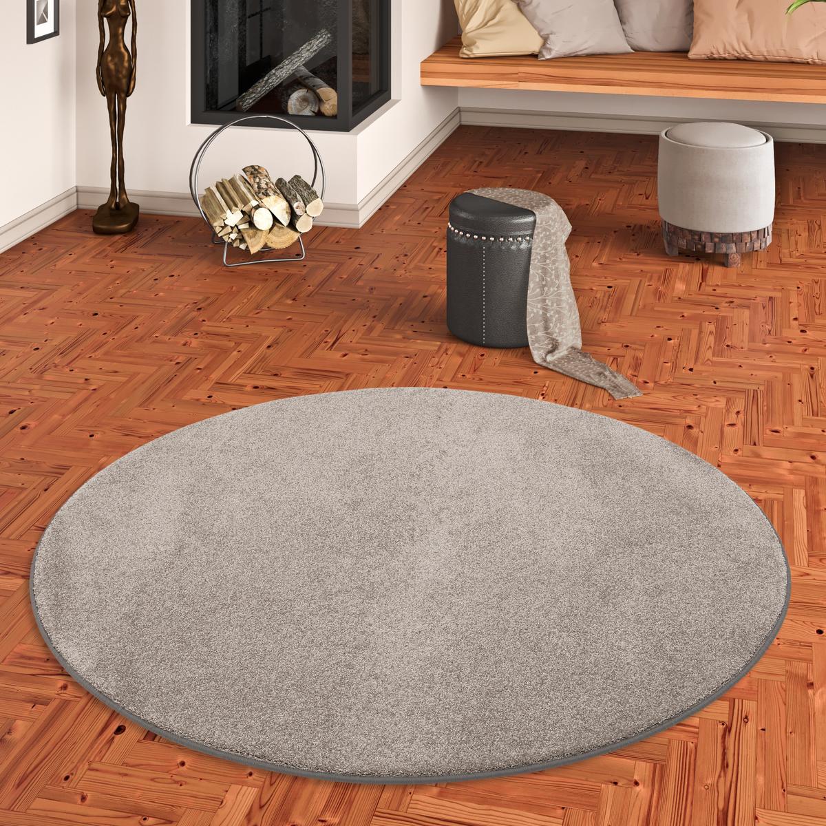HOCHFLOR LUXUS VELOURS TEPPICH TOUCH RUND - Taupe, Textil (100/100cm) - Snapstyle