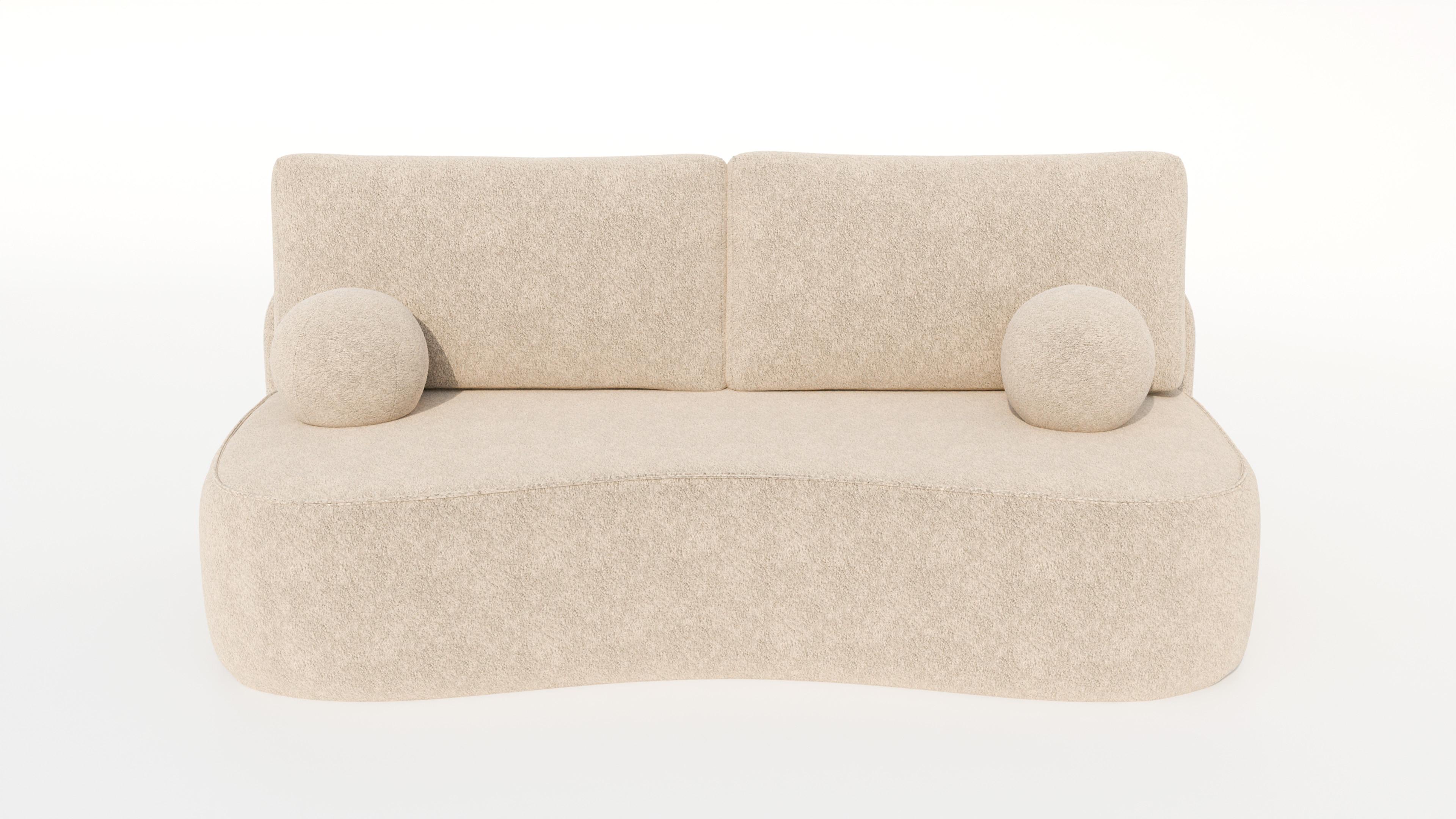 BETTSOFA ROTONDO Creme Bucle-Stoff mit Schlaffunktion - Creme, Textil (101/93/207cm) - MASSENO