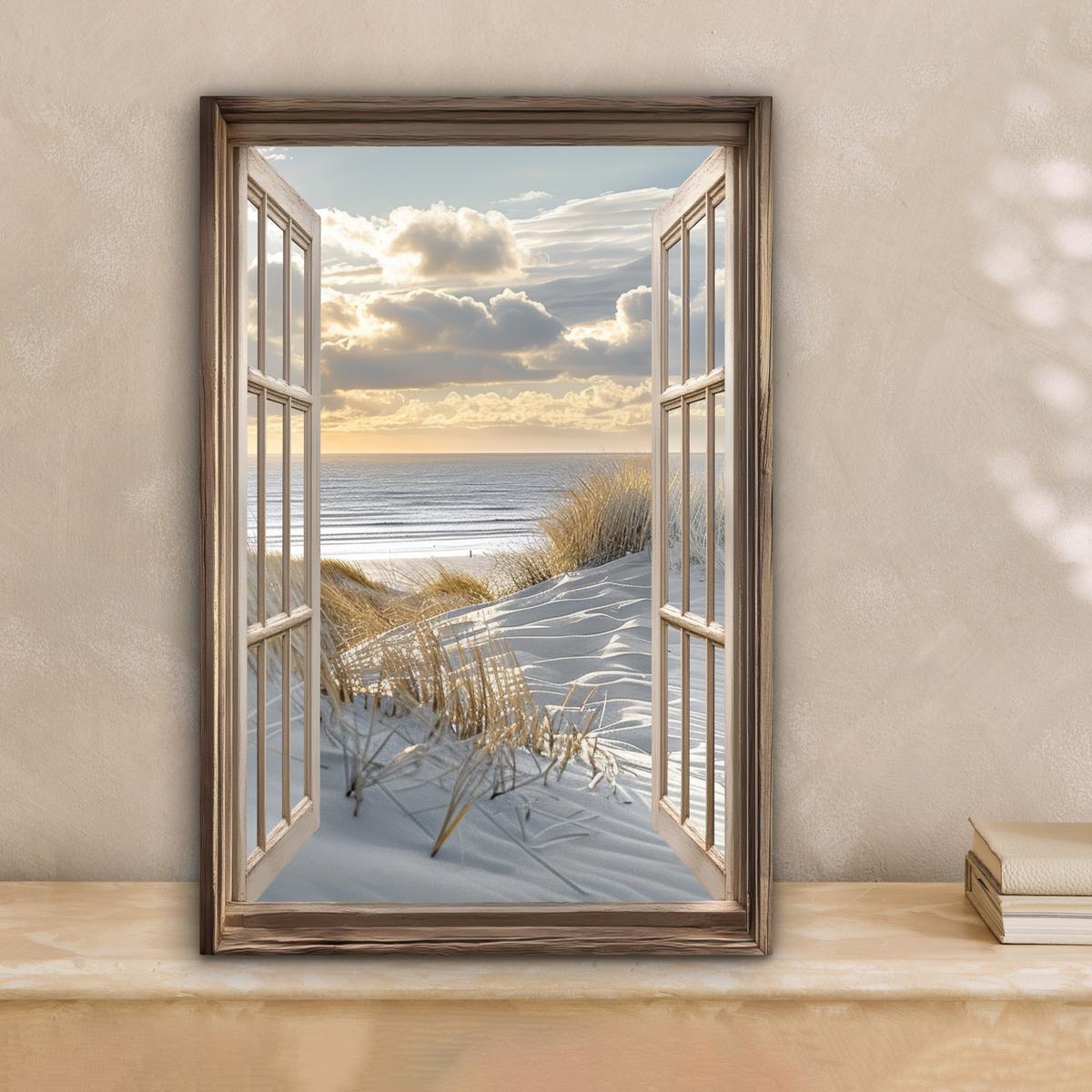 LEINWANDBILD Ausblick - Strand - Dünen - Meer - Natur Deko Wohnzimmer 20x30 cm - Sandfarben, Textil (20/30cm) - MuchoWow