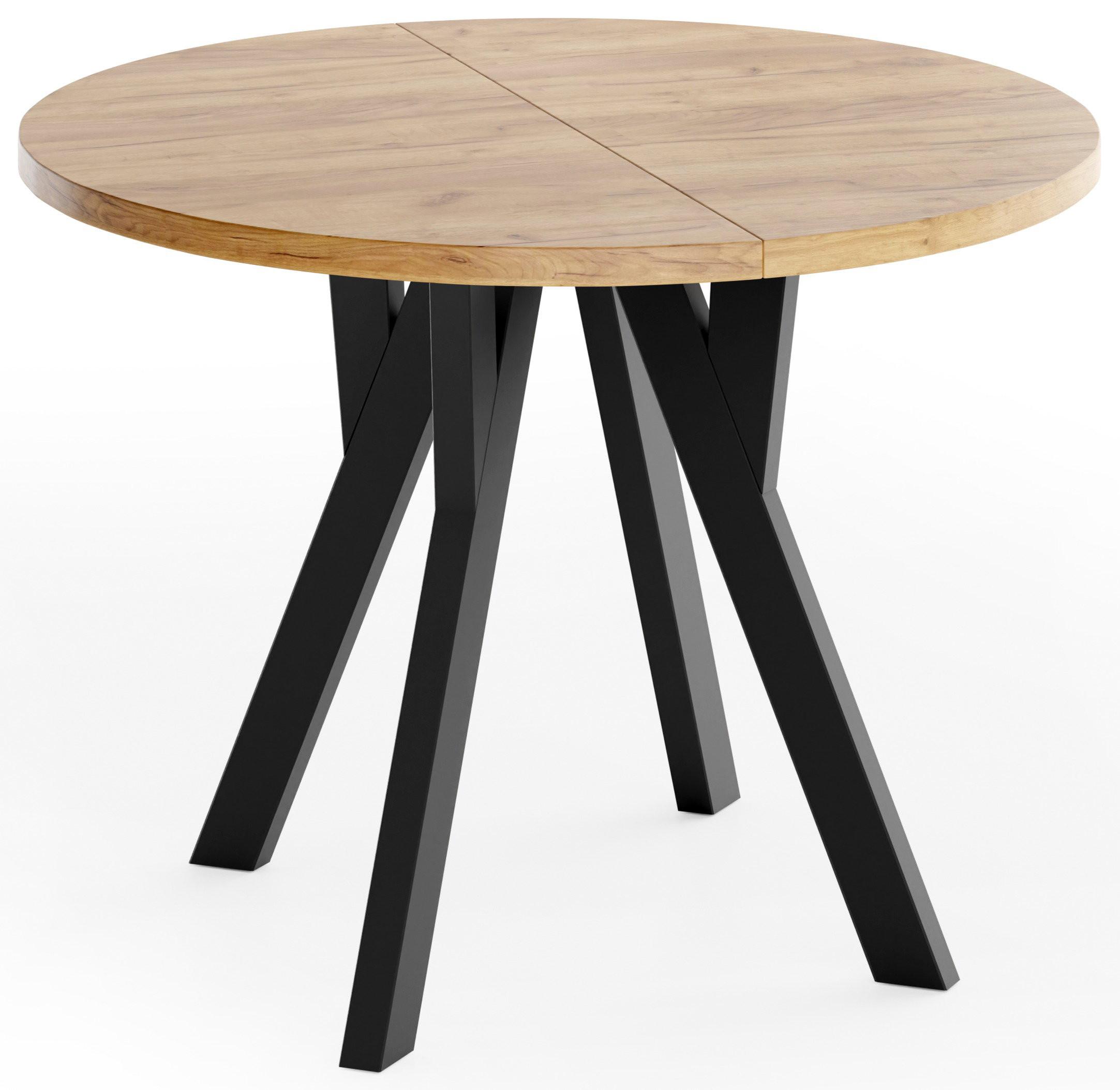 ESSTISCH Vero rund ausziehbar verlängerbar, Eiche Braun 90-190/90/77 cm - Eiche Wotan/Schwarz, Holz/Holzwerkstoff (90/190/76.5cm) - WFL GROUP