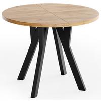 ESSTISCH Vero rund ausziehbar verlängerbar, Eiche Braun 100-200/100/77 cm - Eiche Wotan/Schwarz, Holz/Holzwerkstoff (100/200/76.5cm) - WFL GROUP