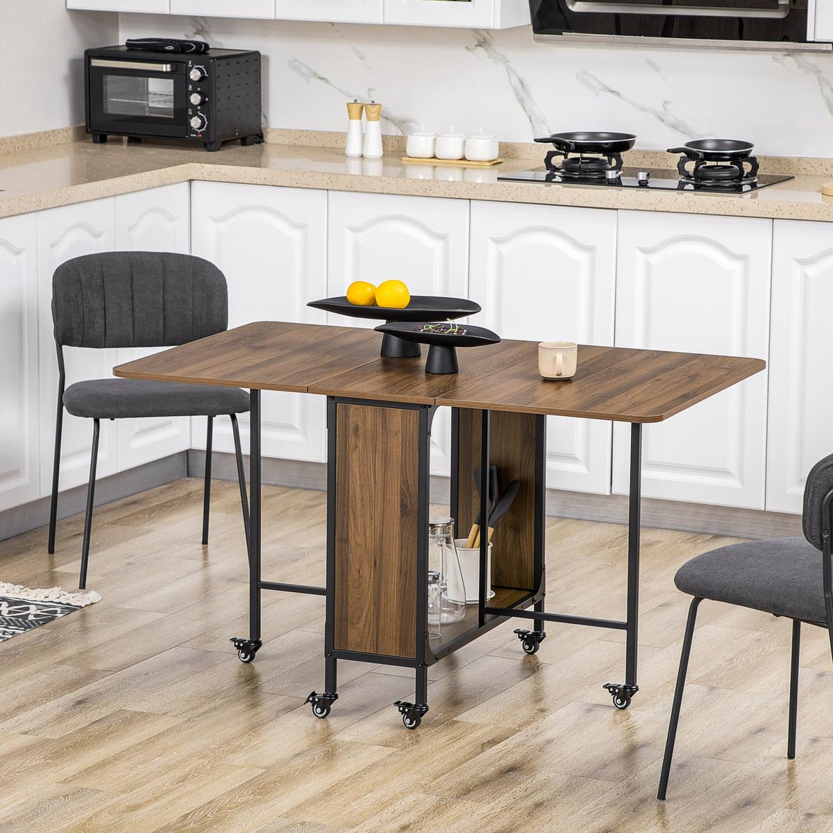 ESSTISCH klappbar, Mobiler Klapptisch für 6 Personen, mit Ablage Braun - Schwarz/Braun, Kunststoff/Metall (130/80/74cm) - HOMCOM