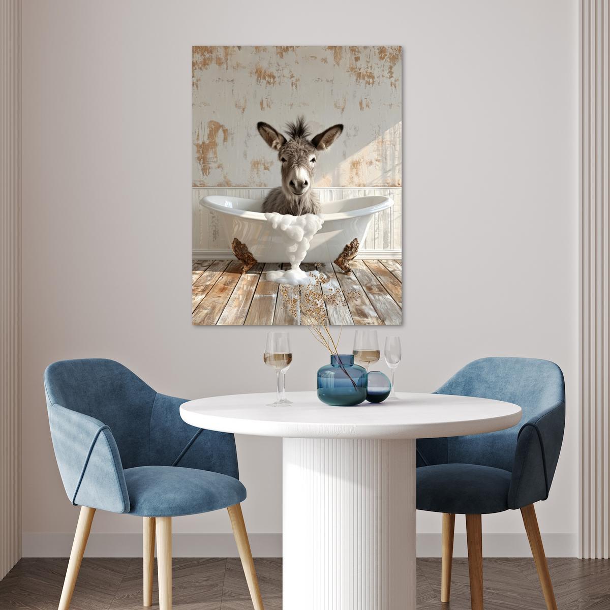 POSTER Esel - Tiere - Badewanne - Schaumstoff Deko Wohnzimmer 60x80 cm - Weiß, Papier (60/80/0.1cm) - MuchoWow