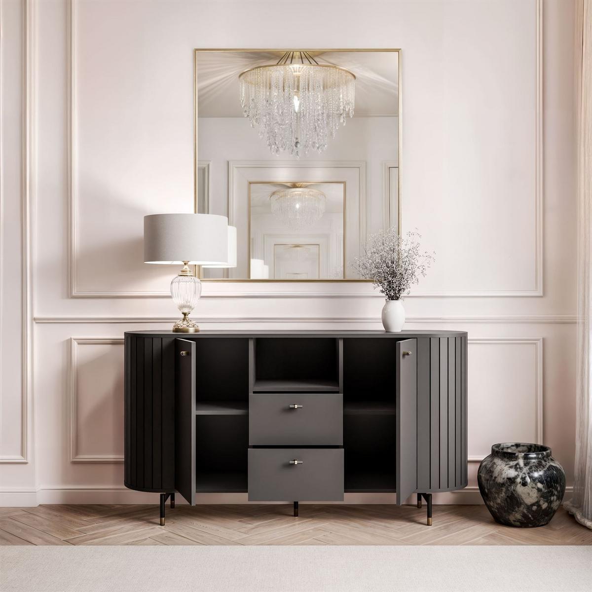 SIDEBOARD ELODIE 150 2T2S Schwarz - Eichefarben, Holzwerkstoff (150/81/40cm) - Lookway