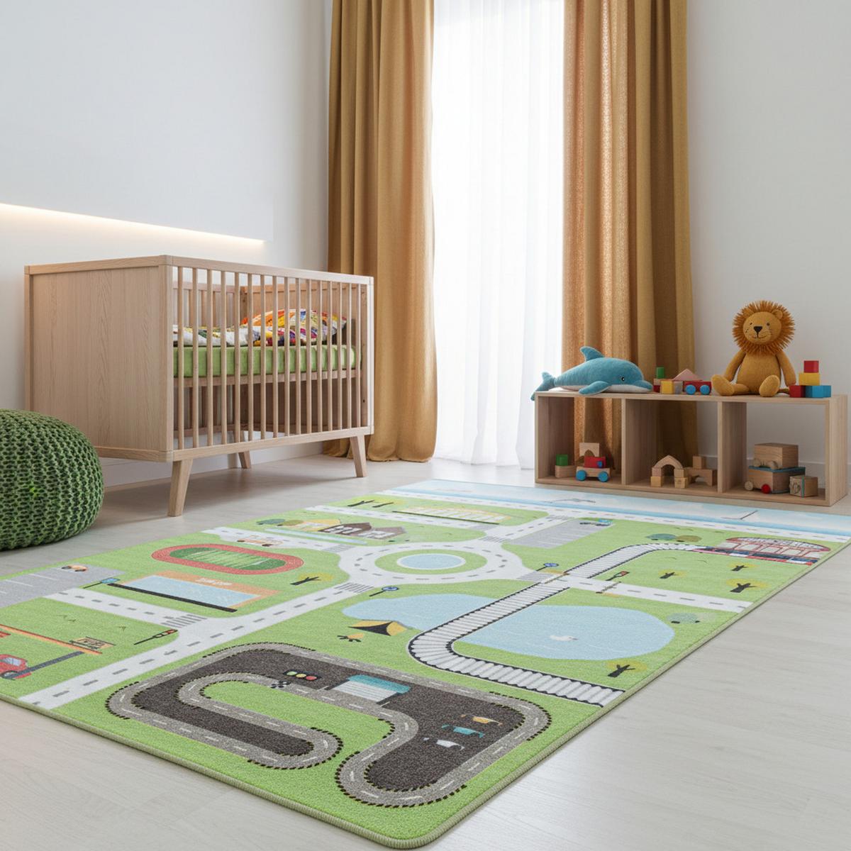 KINDERTEPPICH TRAUN, mit Spielstraßen-Motiv, Grün, 140 x 200 cm - Grün, Textil (200/140cm) - KADIMA DESIGN