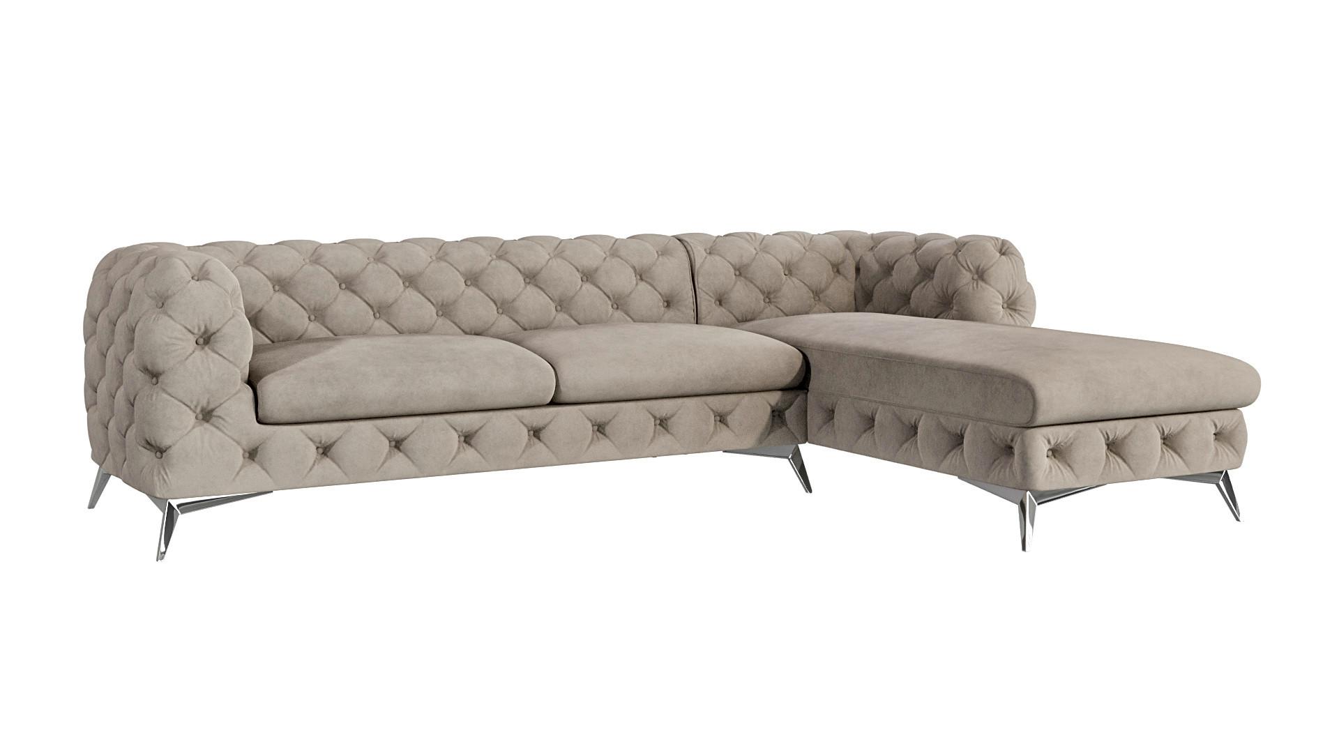 ECKSOFA Chesterfield Laura Dunkle Creme Samt - Silberfarben/Creme, Holz/Textil (305/200cm) - S-Style Möbel