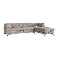 ECKSOFA Chesterfield Laura Dunkle Creme Samt - Silberfarben/Creme, Holz/Textil (305/200cm) - S-Style Möbel