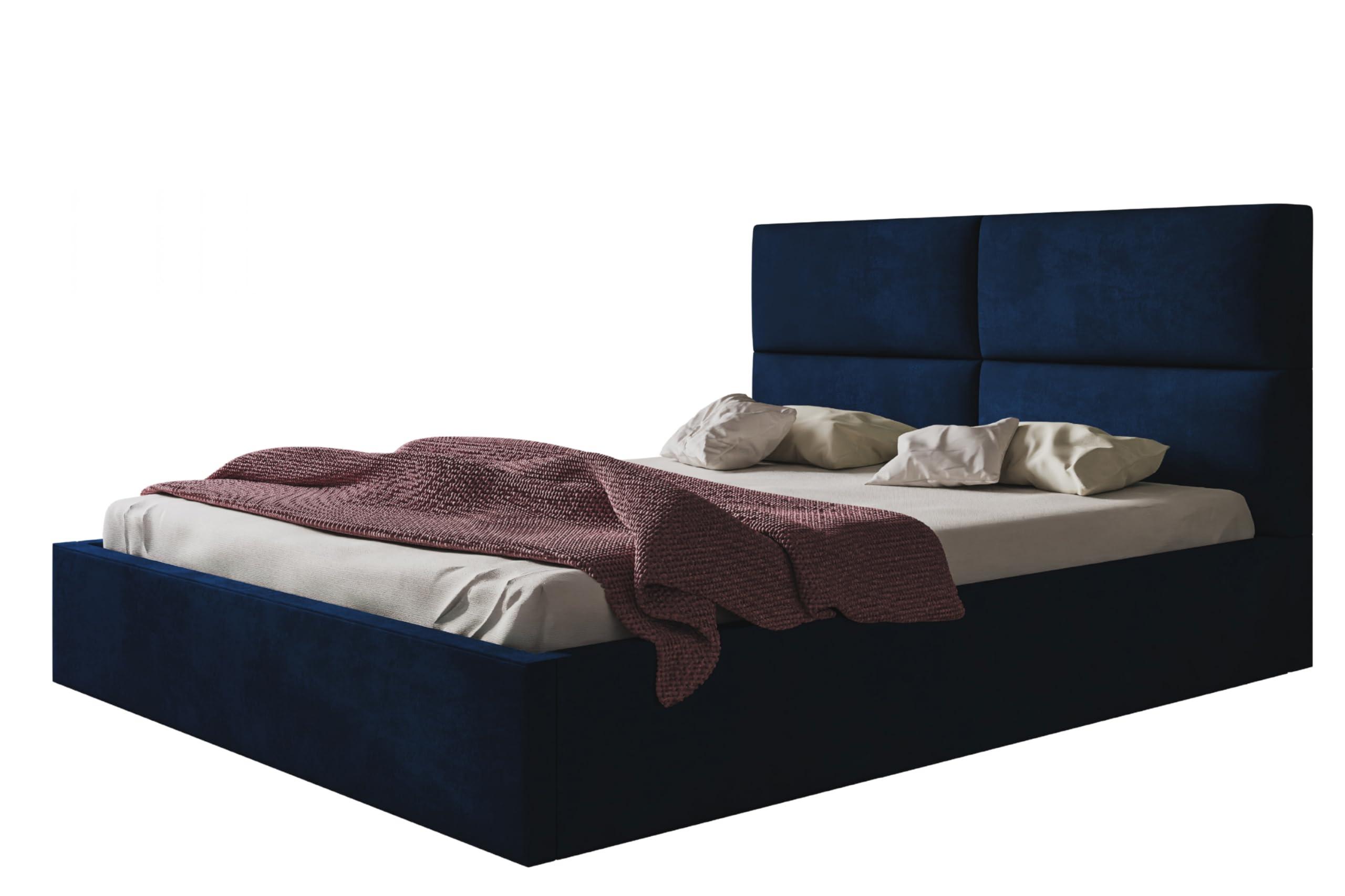 BETT 90x200 - Polsterbett mit Bettkasten und Metallrahmen - Modern Betten - Glatter Kronos-Stoff - Kollektion Lizbona, Blau - Blau, Holz/Textil (90/200cm) - Alpi-Möbel