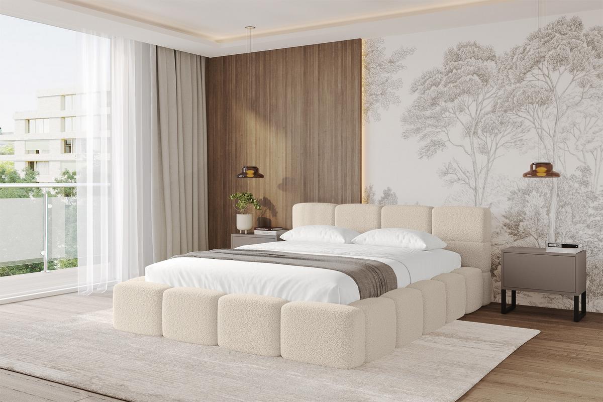 POLSTERBETT mit Bettkasten und Lattenrost, Bett mit Matratze H3/H4, Kopfteil, Boxbett, Doppelbett mit Stauraum - NATA-v1 140x200 Dunkelbeige - Hellbraun, Holzwerkstoff/Textil (140/200cm) - ALTDECOR