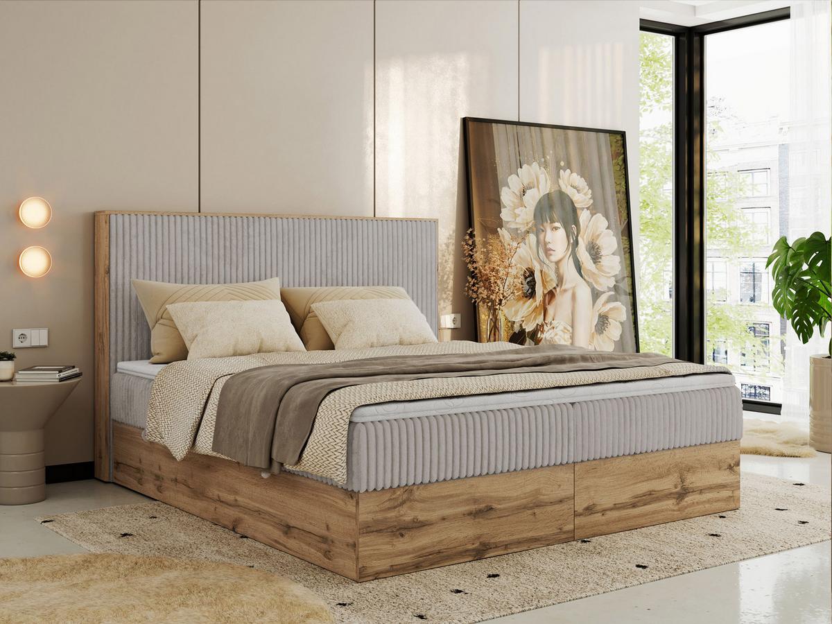 BOXBETT WOOD CLASSIC 160/200 - Hellgrau Cord - H4 - Hellgrau, Textil (160/200cm) - MKS