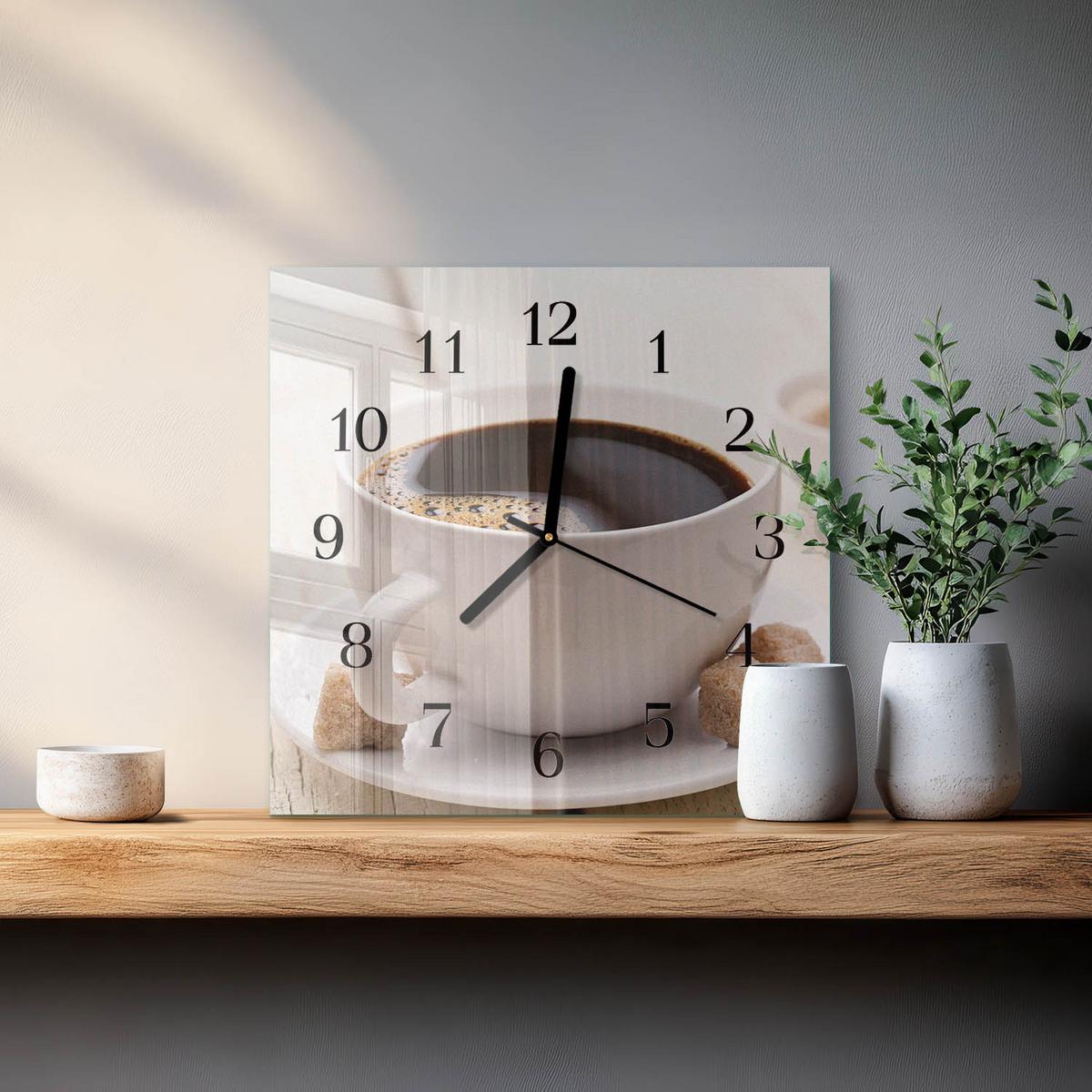 WANDUHR aus Glas 30x30 cm - Kaffee - Braun, Glas (30/30/0.4cm) - TULUP