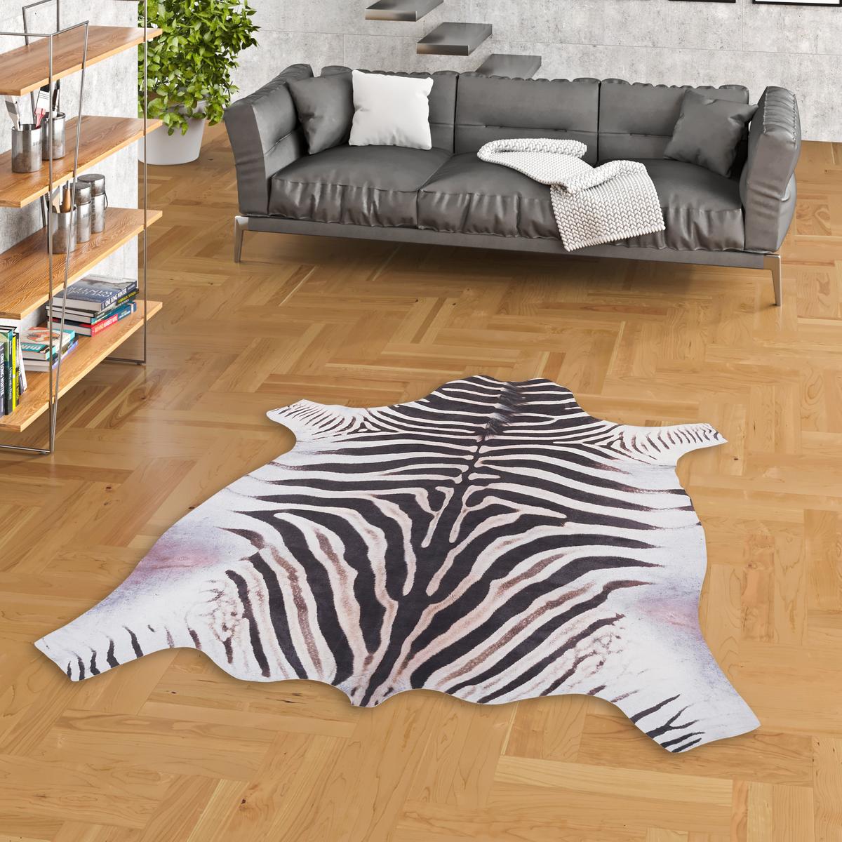 KUNSTFASER TEPPICH ZEBRA - Schwarz/Weiß, Textil (155/190cm) - Pergamon