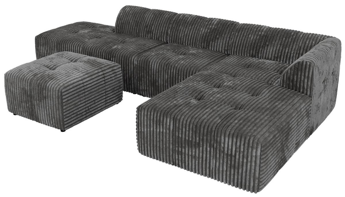 ECKSOFA GRIDA 4M L Grau Cord - Rechts - Schwarz/Grau, Kunststoff/Textil (176/335cm) - MKS