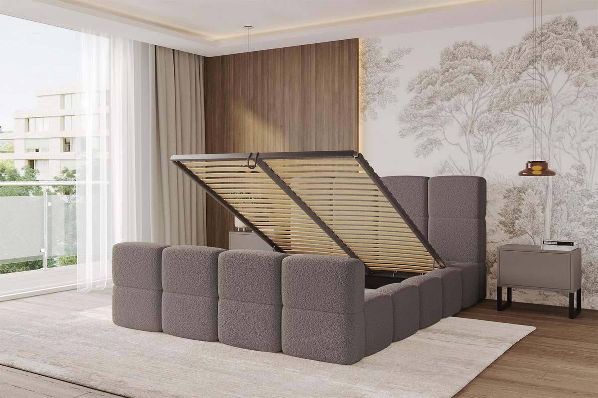 POLSTERBETT mit Bettkasten und Lattenrost mit Matratze H3/H4, Kopfteil, Boxbett, mit Stauraum - NATA-Z 140x200 Braun - Braun, Holzwerkstoff/Textil (140/200cm) - ALTDECOR