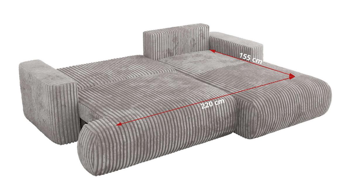 ECKSOFA OVO L Hellgrau Cord - Rechts Seite - Hellgrau/Schwarz, Kunststoff/Textil (195/271cm) - MKS