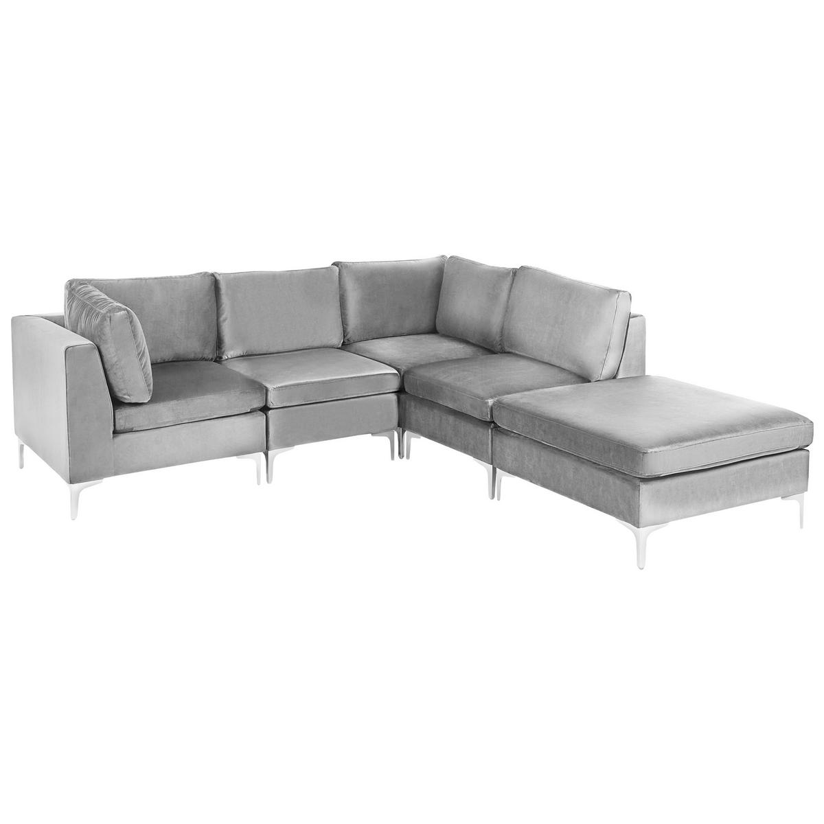 ECKSOFA Modul 4-Sitzer linksseitig Grau Samtstoff mit Ottomane Evja - Dunkelgrau, Textil (235/150cm) - Beliani