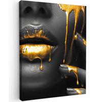 LEINWANDBILD Frau - Schwarz - Gold - Gesicht - Lippen Room Decor 30x40 cm - Goldfarben, Textil (30/40cm) - MuchoWow