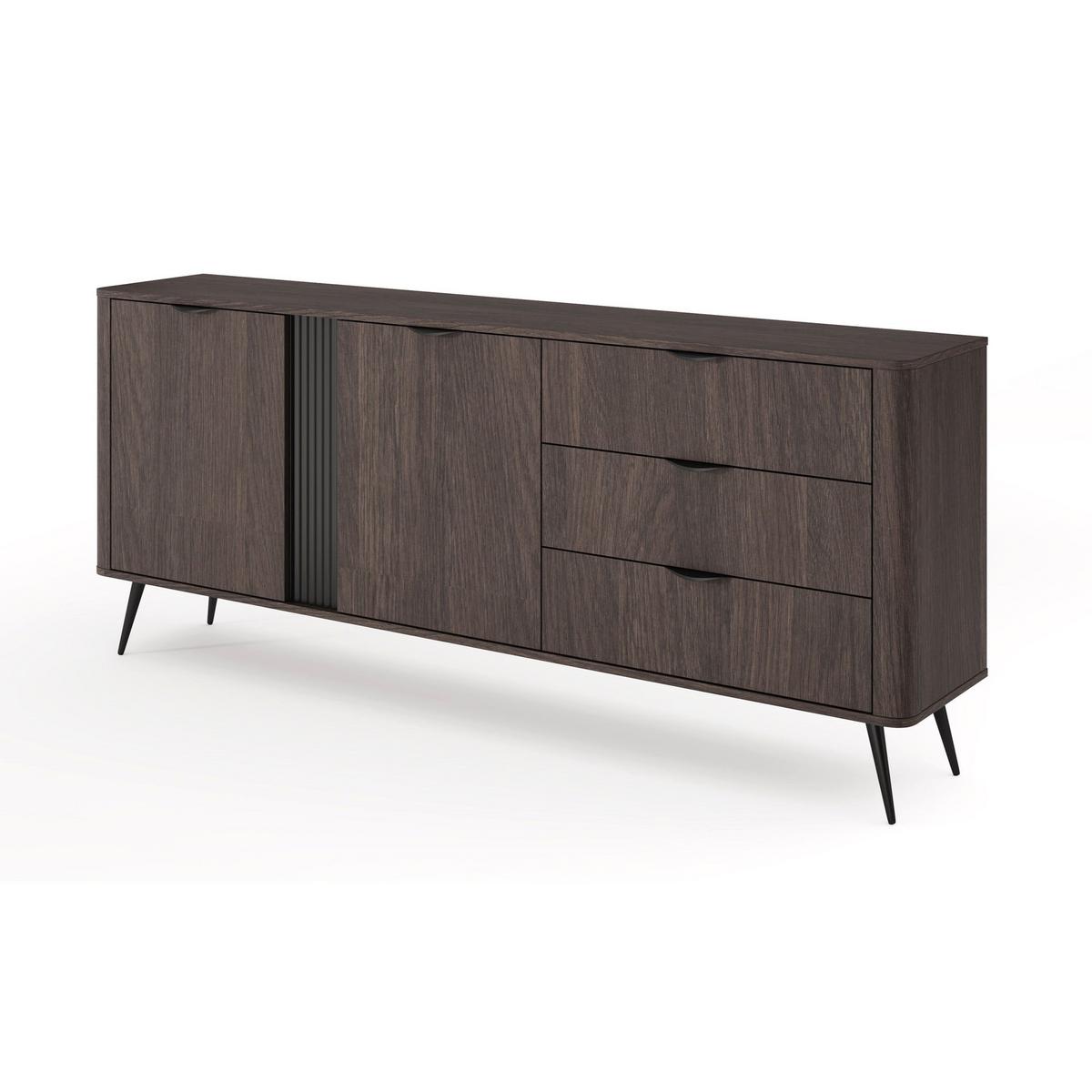 SIDEBOARD Veris Dunin-Eiche 195 cm - Dunkelbraun/Schwarz, Holzwerkstoff/Metall (195.2/81.2/38cm) - Selsey