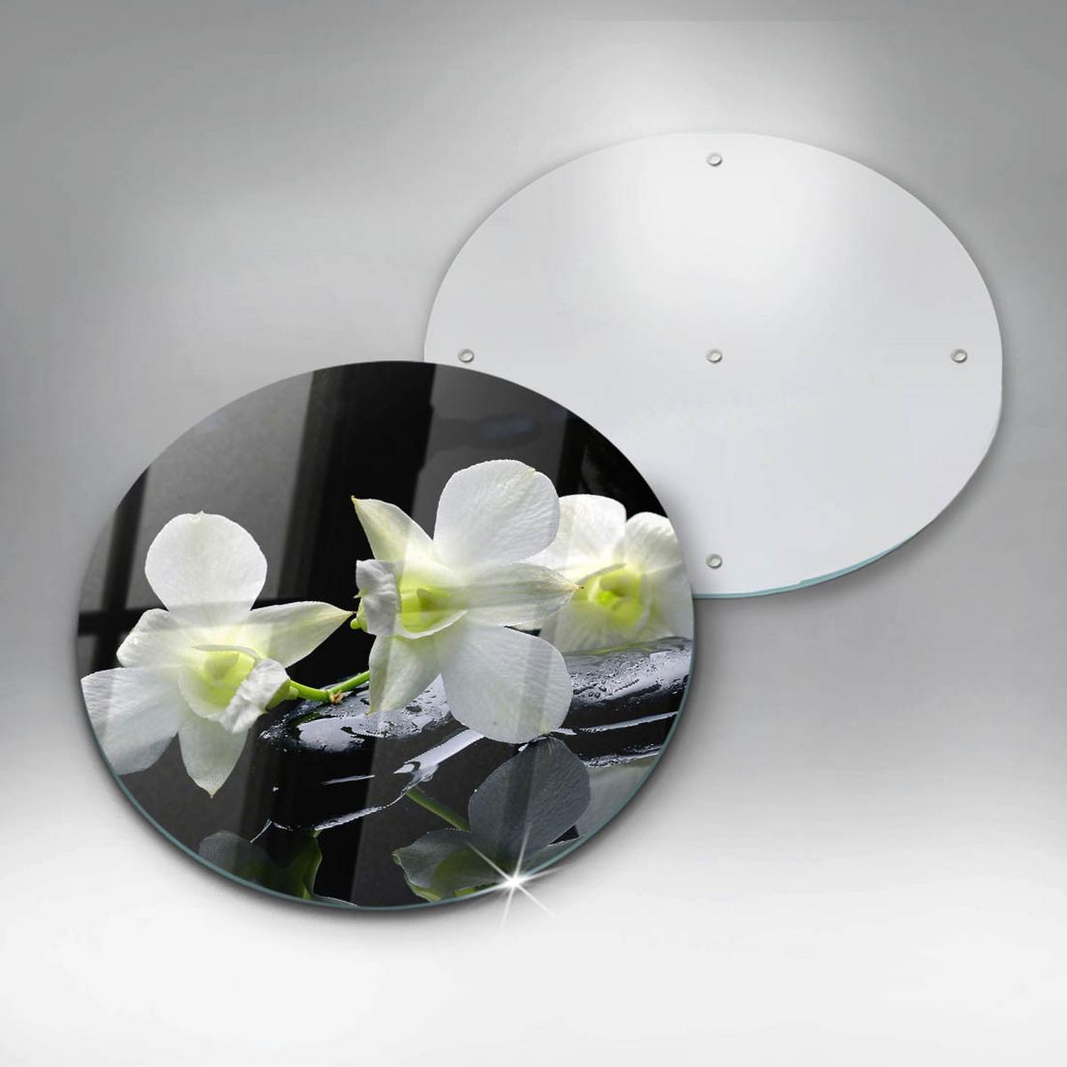 GLASPLATTE Ø 30 cm Zen Weiße Blumen im Wasser - Schwarz, Glas (30/30cm) - Wallfluent