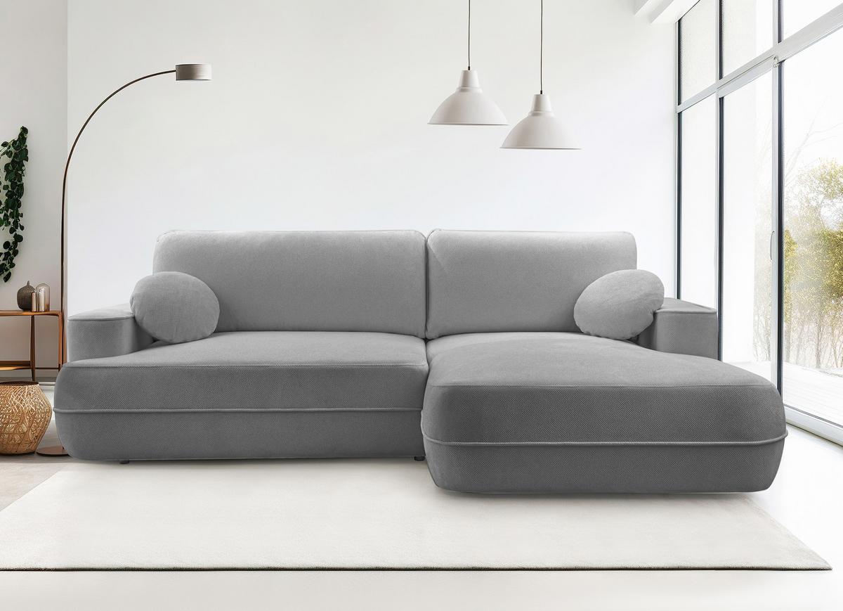 ECKCOUCH L Form Peoni Hellgrau 267/168/87 cm mit Schlaffunktion R - Hellgrau/Schwarz, Kunststoff/Textil (267/168cm) - AX Living