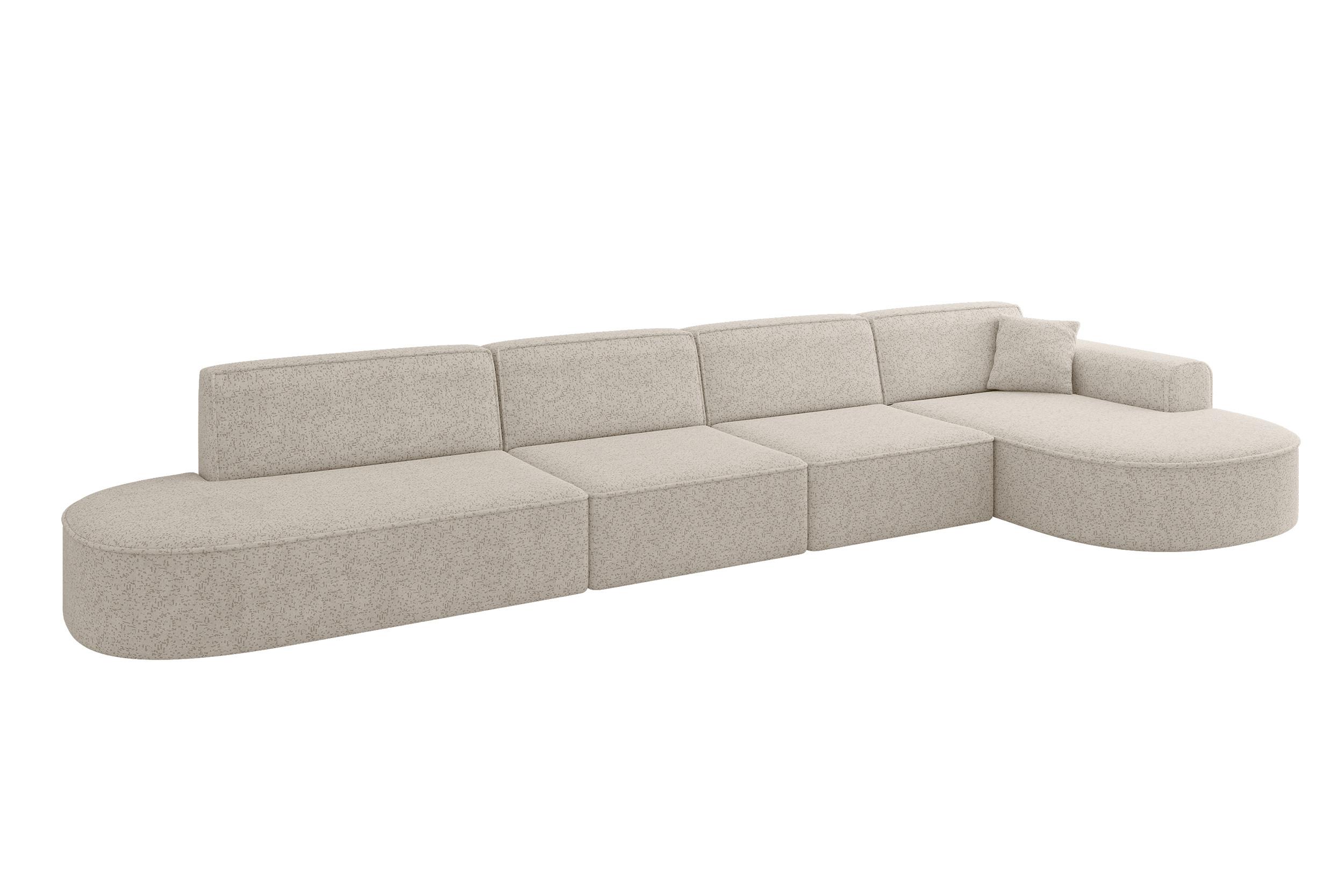 ECKSOFA Ottomane Rechts MARI-L3 - 413x171x79 cm Beige Tissu - Beige/Schwarz, Holzwerkstoff/Kunststoff (171/413cm) - ALTDECOR