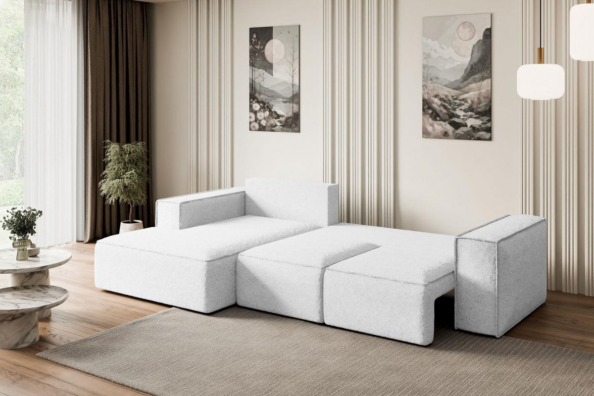 ECKSOFA mit Schlaffunktion und Bettkasten SERRA-L-S - 266x161x87 cm Weiß Bouclé - Schwarz/Weiß, Holzwerkstoff/Kunststoff (266/161cm) - ALTDECOR