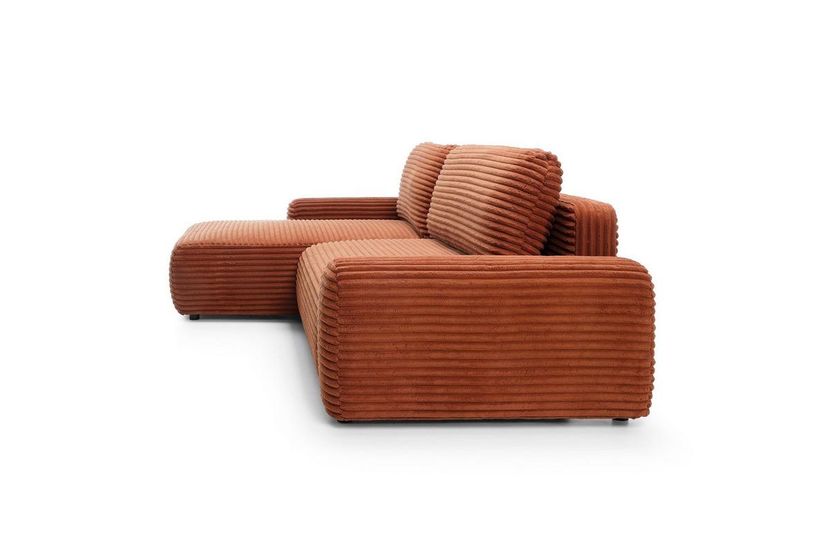 ECKSOFA OSSO Orange Velours-Stoff mit Schlaffunktion - Orange, Holz (264/162cm) - MASSENO