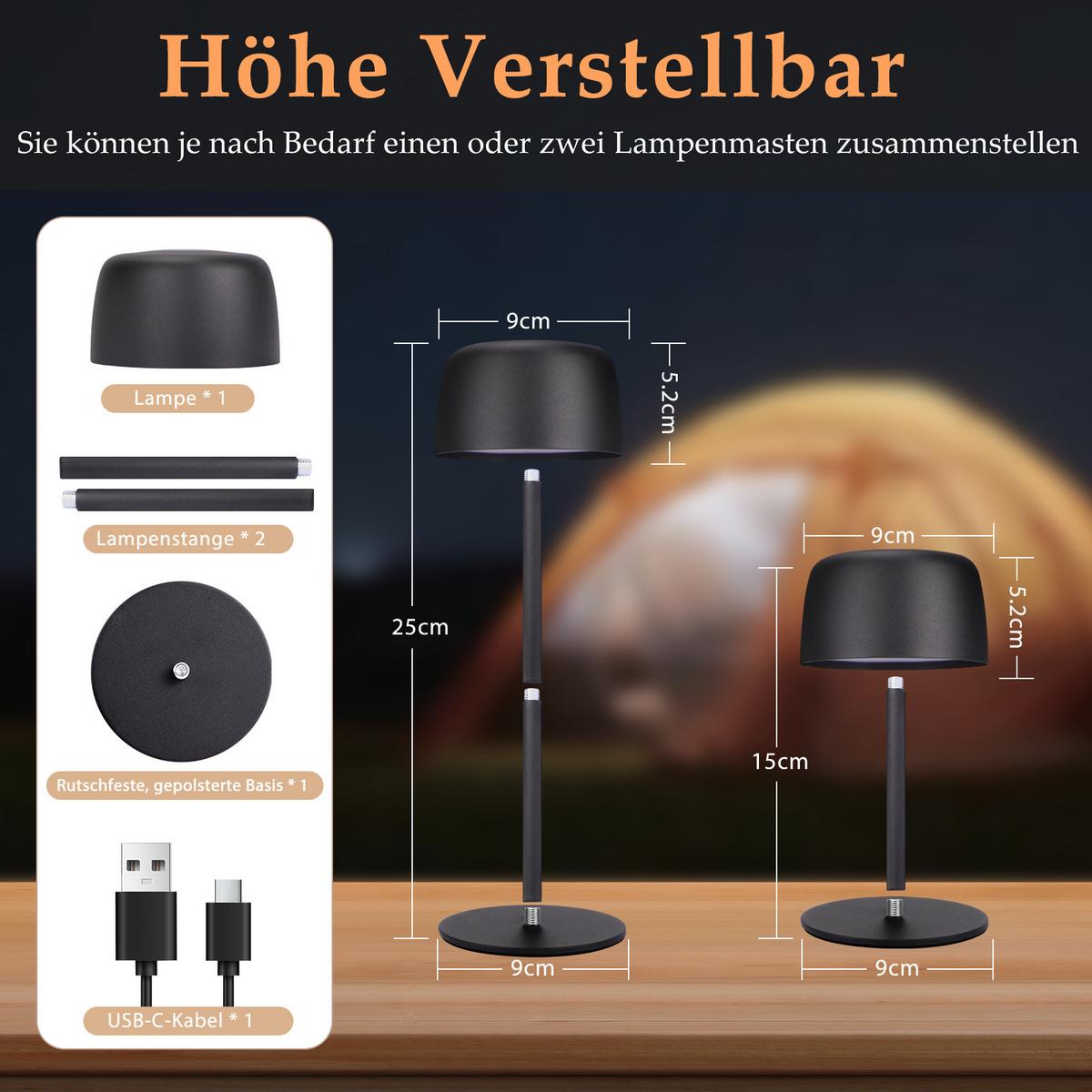 TISCHLAMPE Neriont 9/25/9 cm （2er-set） - Schwarz, Metall (9/9/25cm) - ZMH