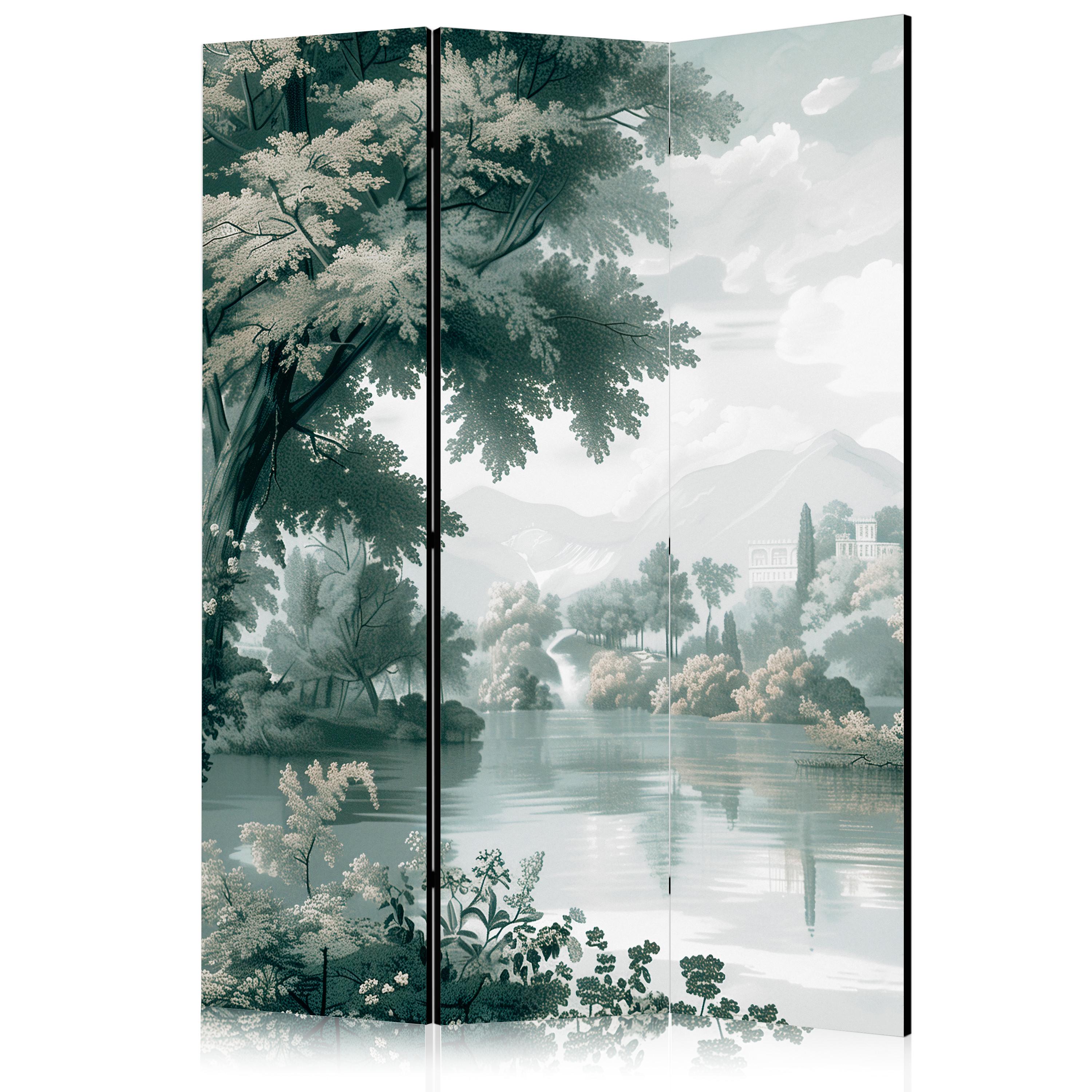 PARAVENT Einseitig Bedruckter 3-tlg 135x172 cm Landschaft mit Park - Grün, Holz/Textil (135/172/3cm) - Muralo