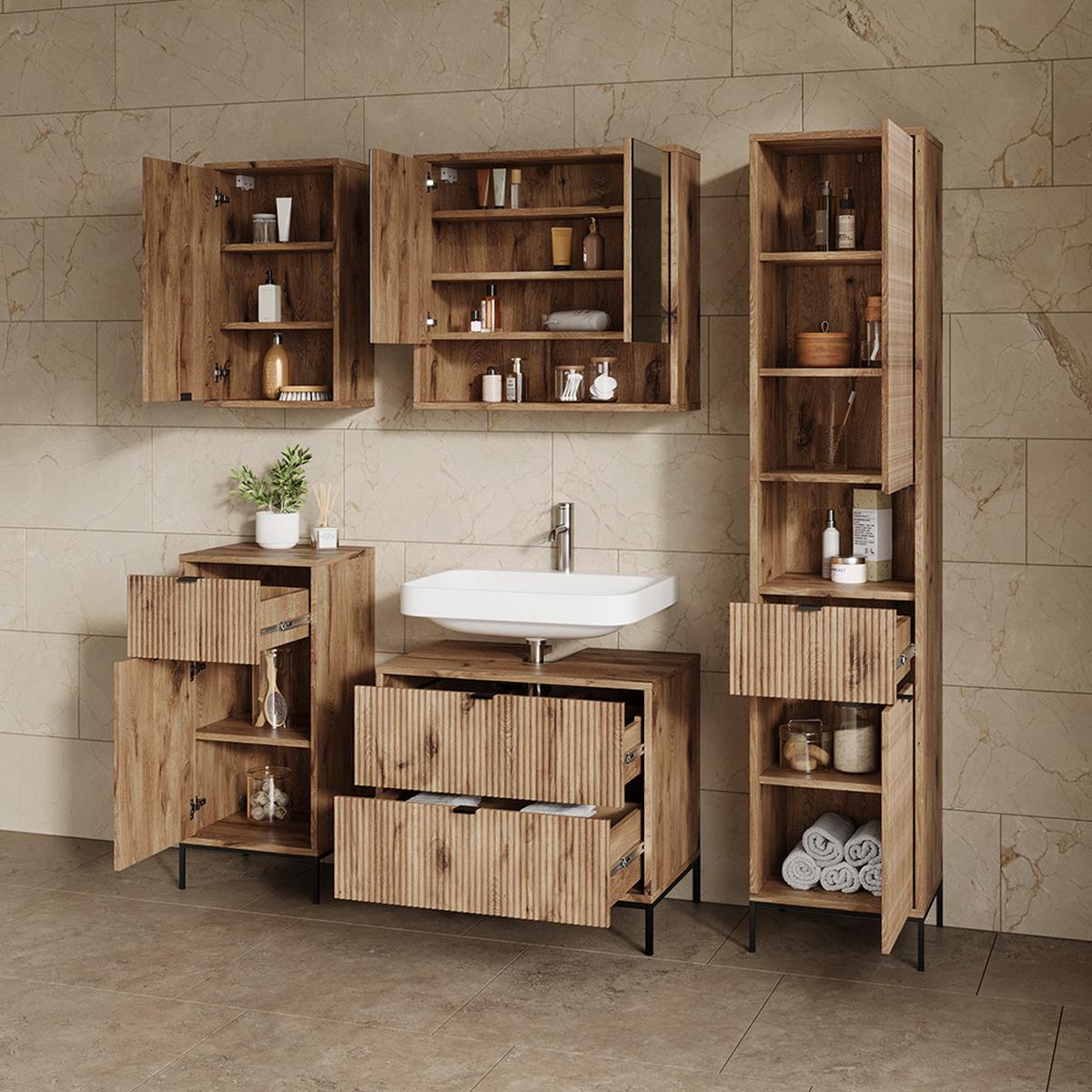 WASCHBECKENUNTERSCHRANK Aterno Viking Oak 70 x 63 cm mit 2 ausziehbaren Schubladen - Eichefarben, Holzwerkstoff (70/63/45.1cm) - Livinity®