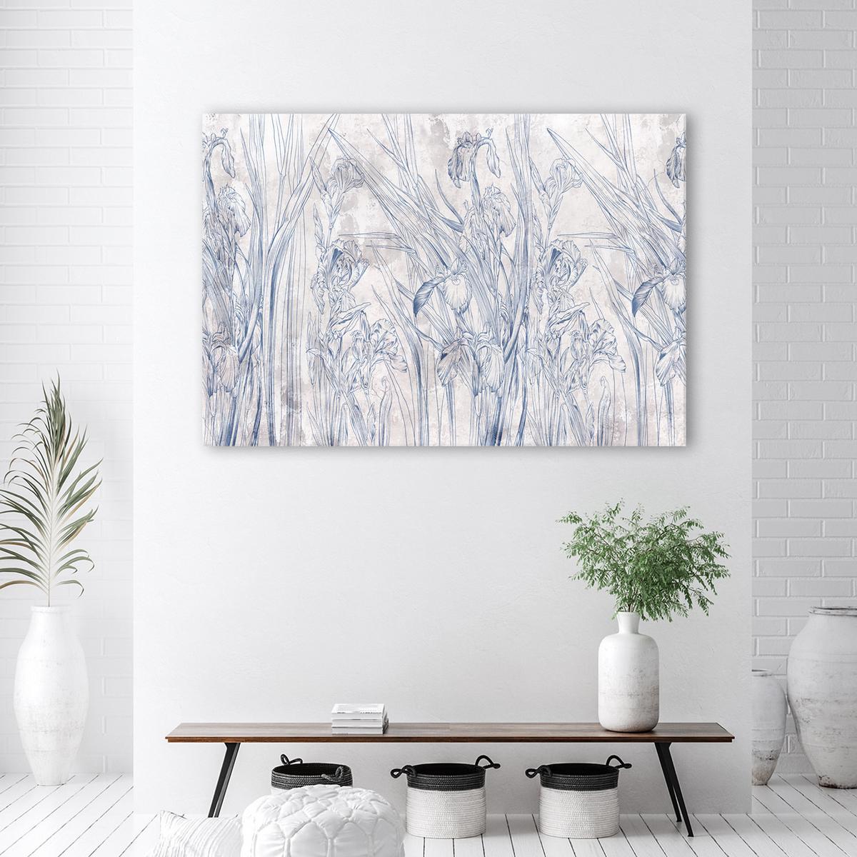 WANDBILD iris blumenkonturen blau - Blau, Textil (60/40cm) - Feeby