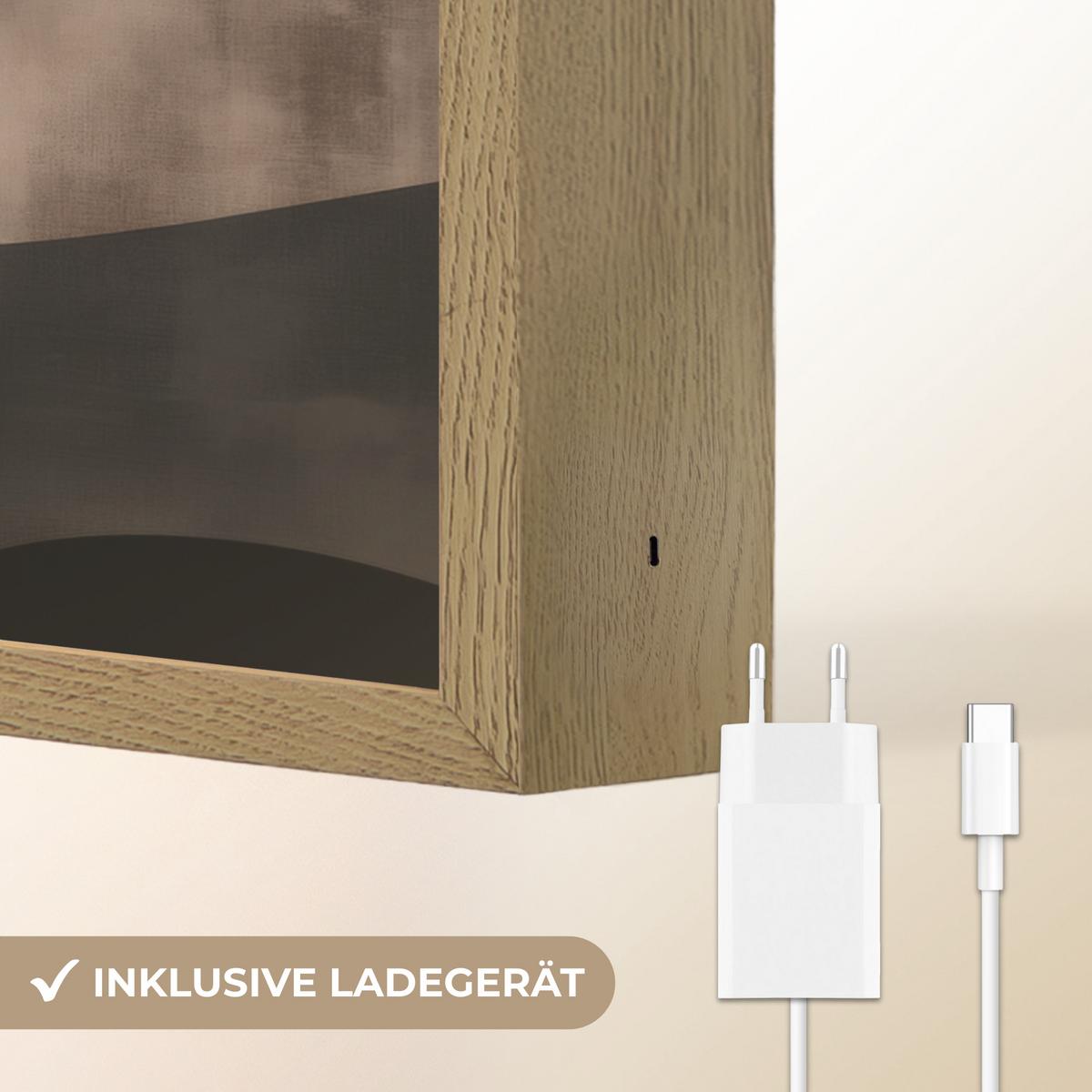 WANDLEUCHTE MIT AKKU Abstrakt - Landschaft - Wellen - Cremefarben 30x40 cm - Graubraun, Holzwerkstoff (30/40/8cm) - OnlyWow