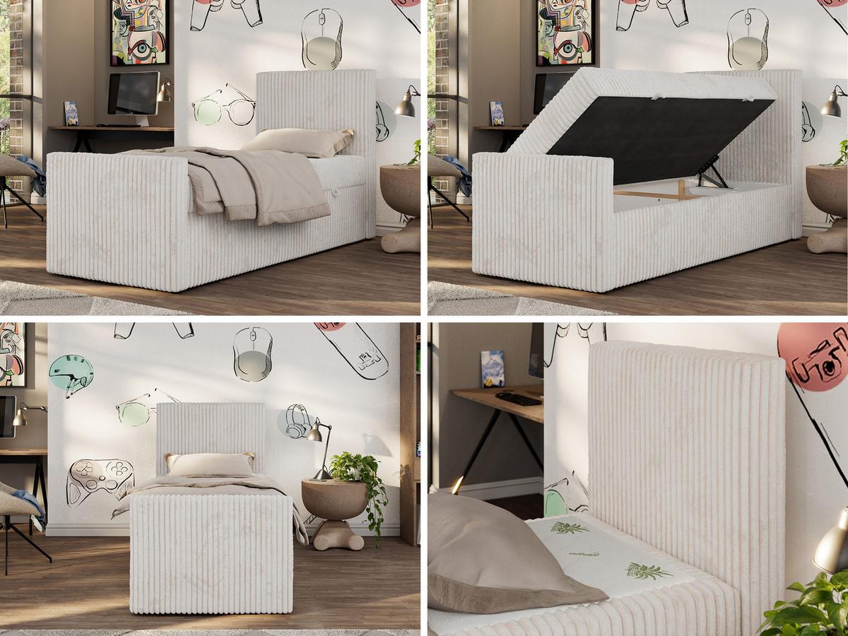 JUGENDBETT TILIO DUO 90/200 - Beige Cord - H3 - Rechts Seite - Beige, Textil (90/200cm) - MKS