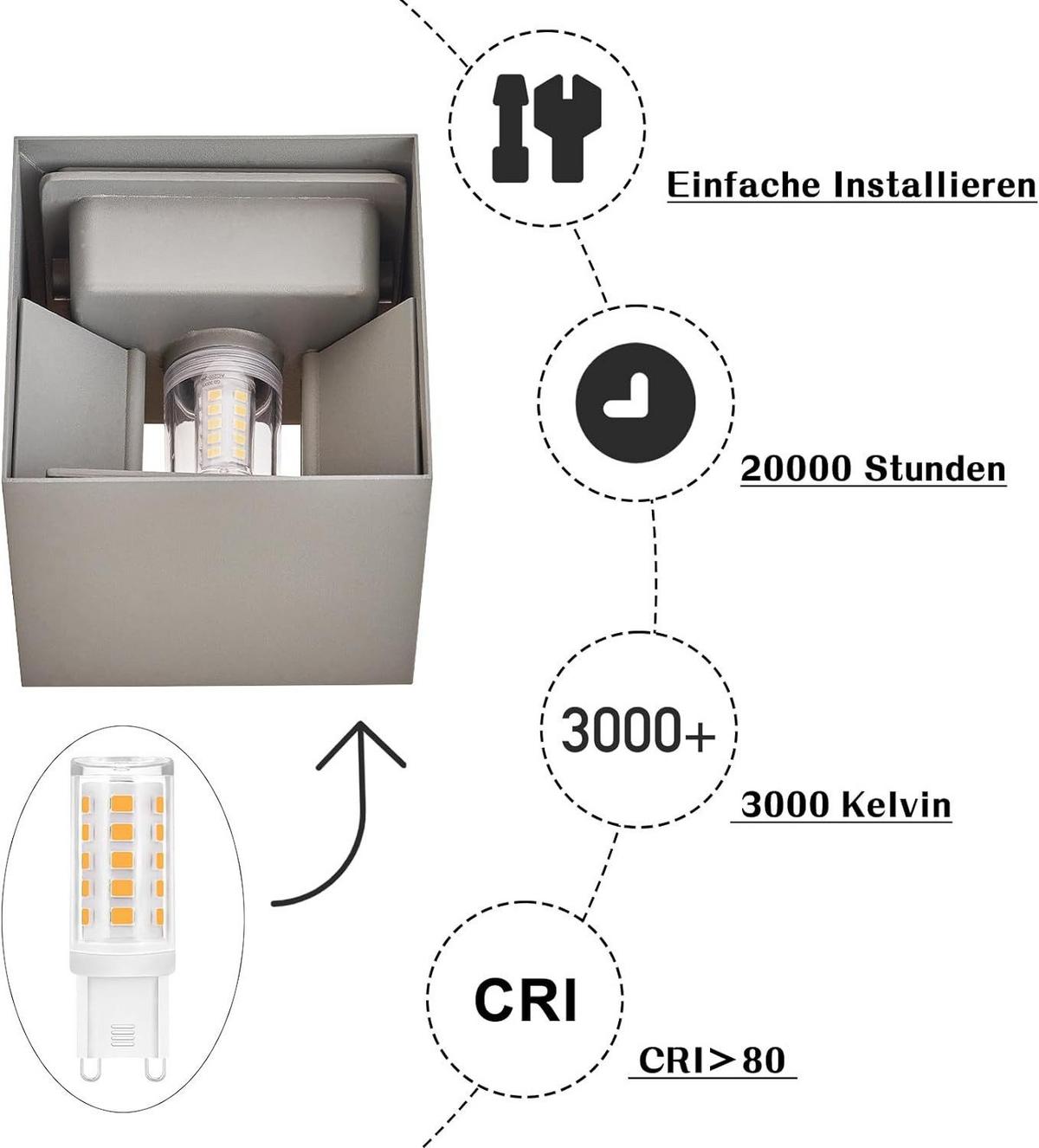 WANDLEUCHTE Luminesce 22/11.5/22 cm - Grau, Metall (11.5/22/22cm) - ZMH