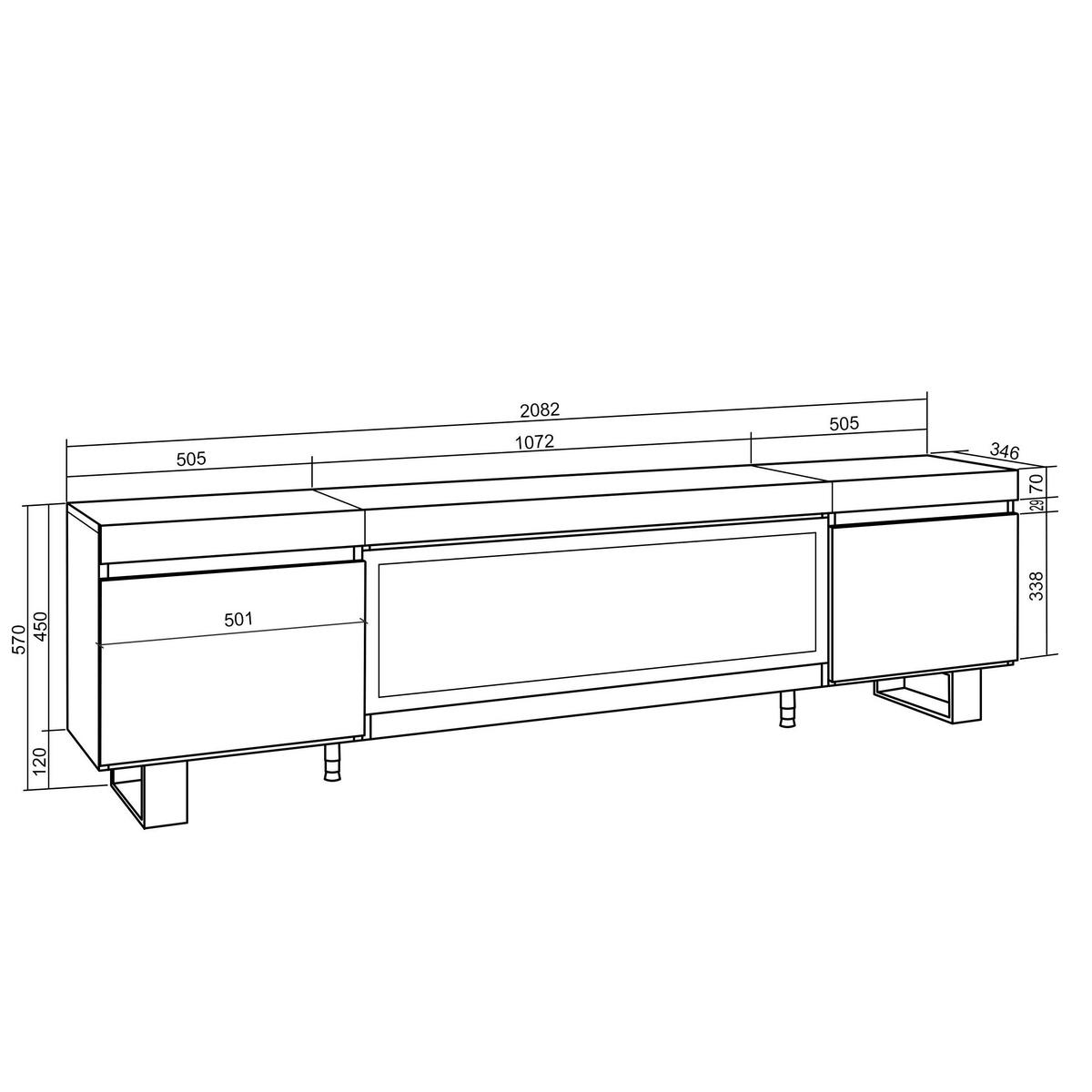 LOWBOARD, Tv-Schrank, mit Elektrokamin XXL, Schwarz, 208/35/57cm - Schwarz, Holzwerkstoff (208/57/35cm) - Skraut Home