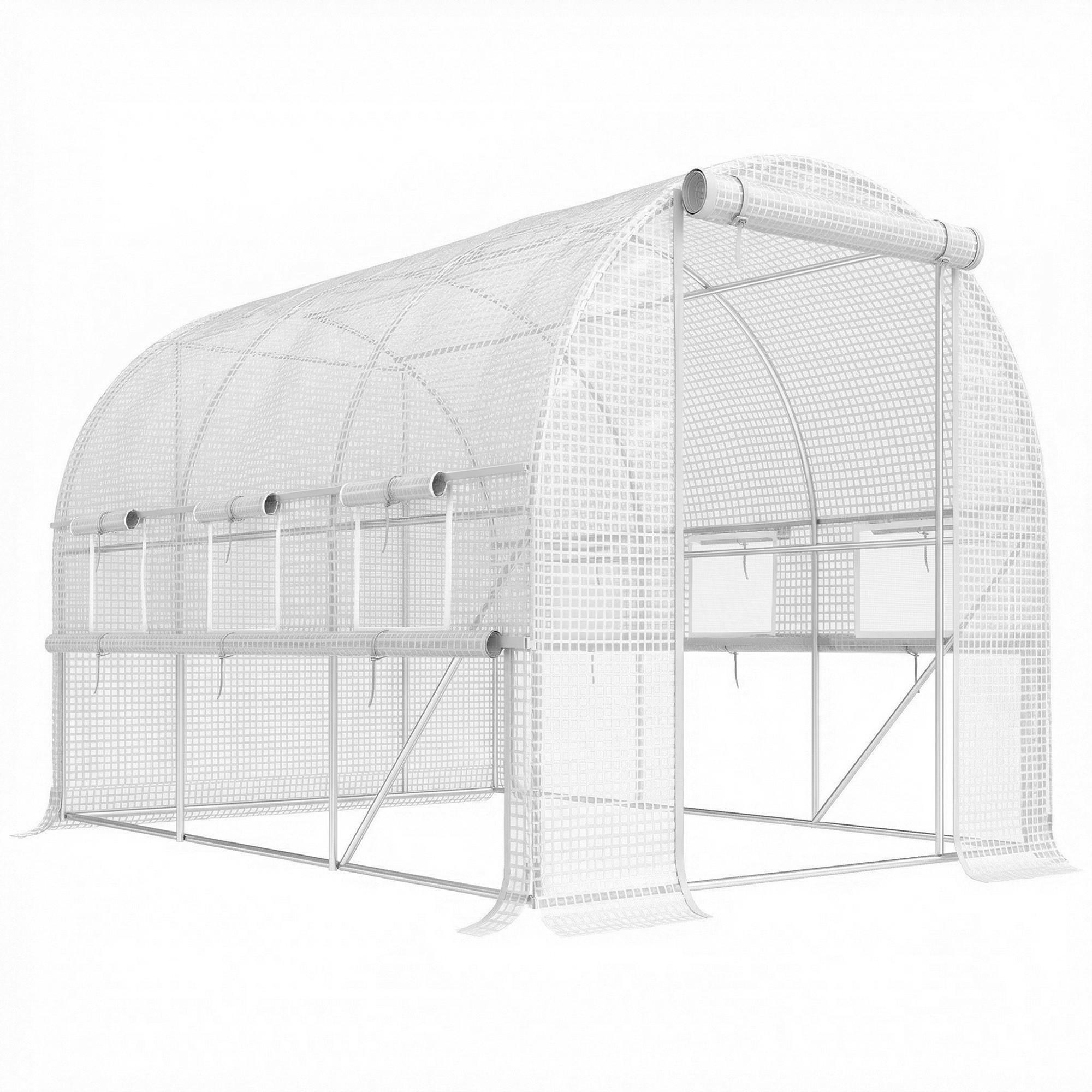FOLIENGEWÄCHSHAUS, Weiß, Verzinkter Stahl, PE - Weiß, Kunststoff (200/200/295cm) - Outsunny