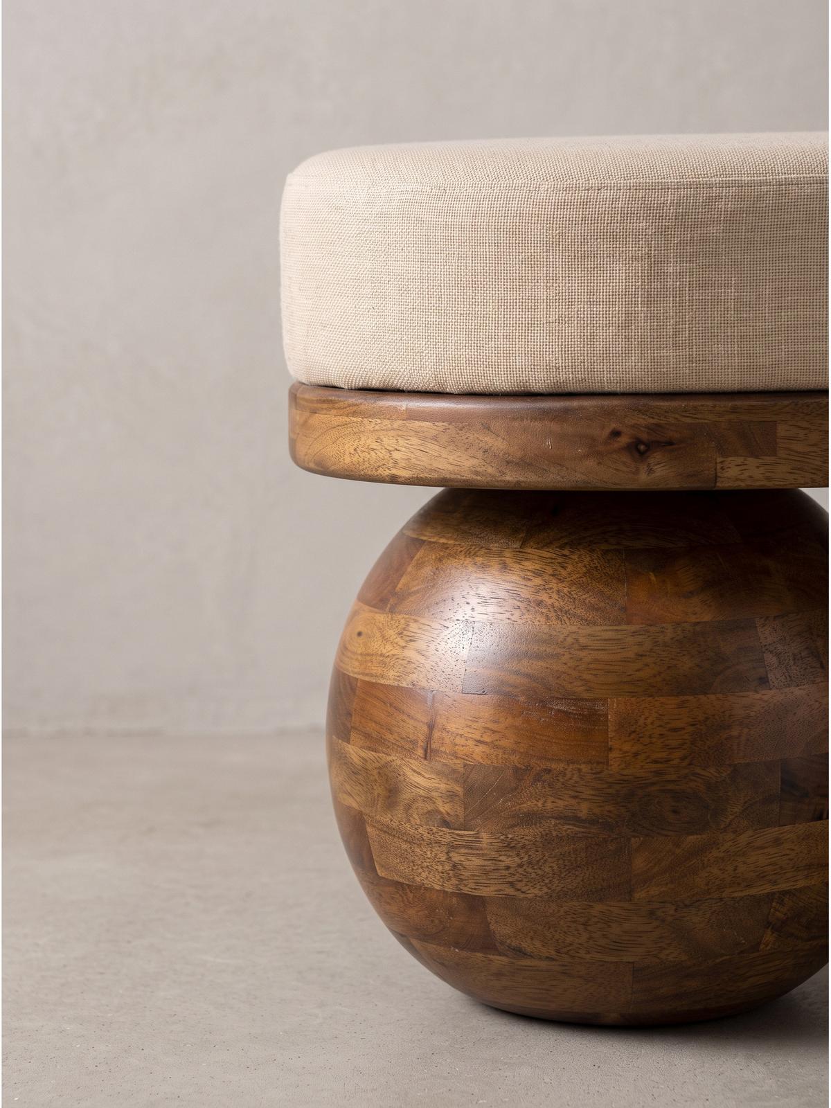 SITZBANK MAKARSKA, Stoff, Beige-Braun, 140 x 41,5 x 47,5 cm - Beige/Braun, Mangoholz/Holz (140/47.5/41.5cm) - KADIMA DESIGN