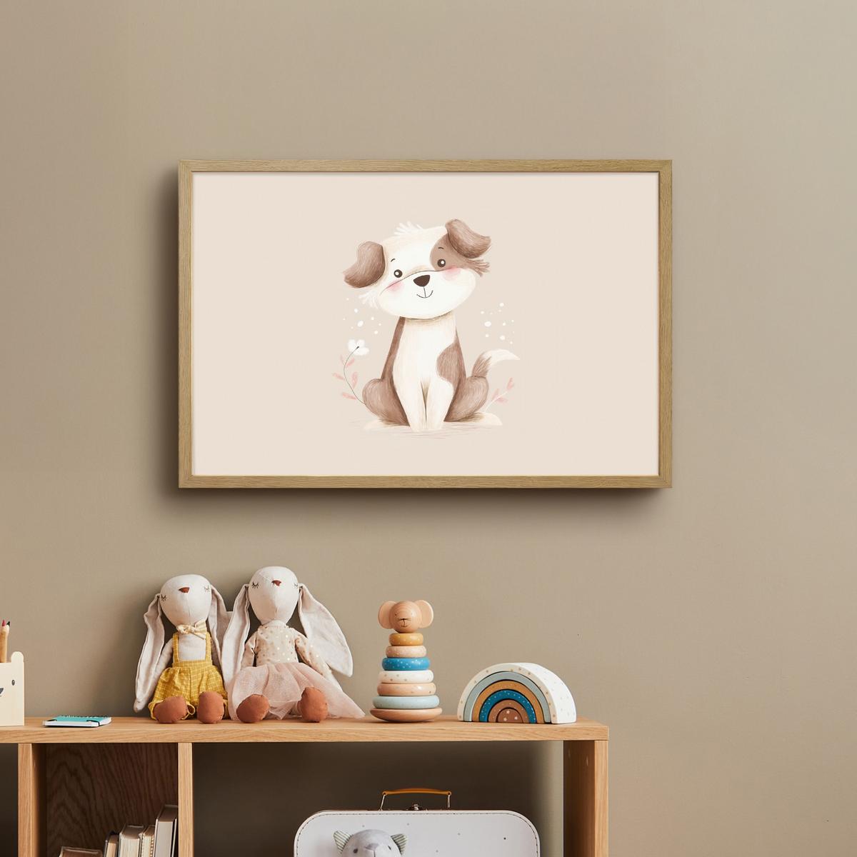WANDLEUCHTE MIT AKKU Hund - Gefleckt - Braun 60x40 cm - Beige, Holzwerkstoff (60/40/8cm) - OnlyWow
