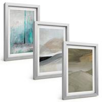 BILDER SET 3er Set - 20x30 cm Silberner Rahmen - Gemalte abstrakte Dekorationen - Silberfarben, Kunststoff (20/30cm) - TULUP
