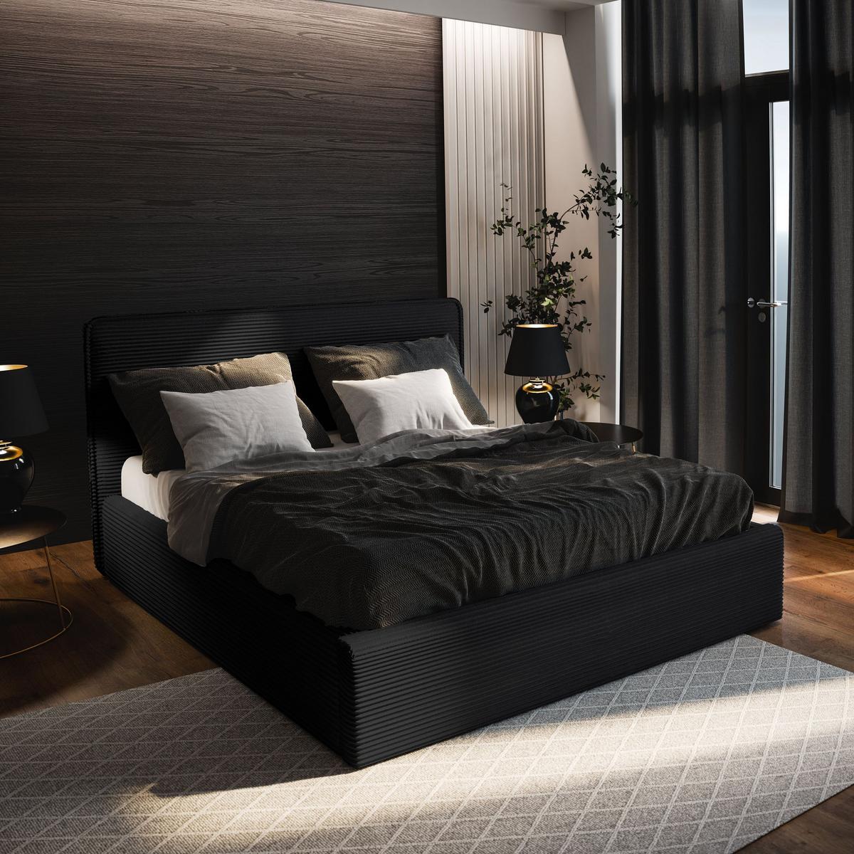 POLSTERBETT PARMA 160x200 cm mit Bettkästen - Schwarz - Schwarz, Holz (160/200cm) - MASSENO