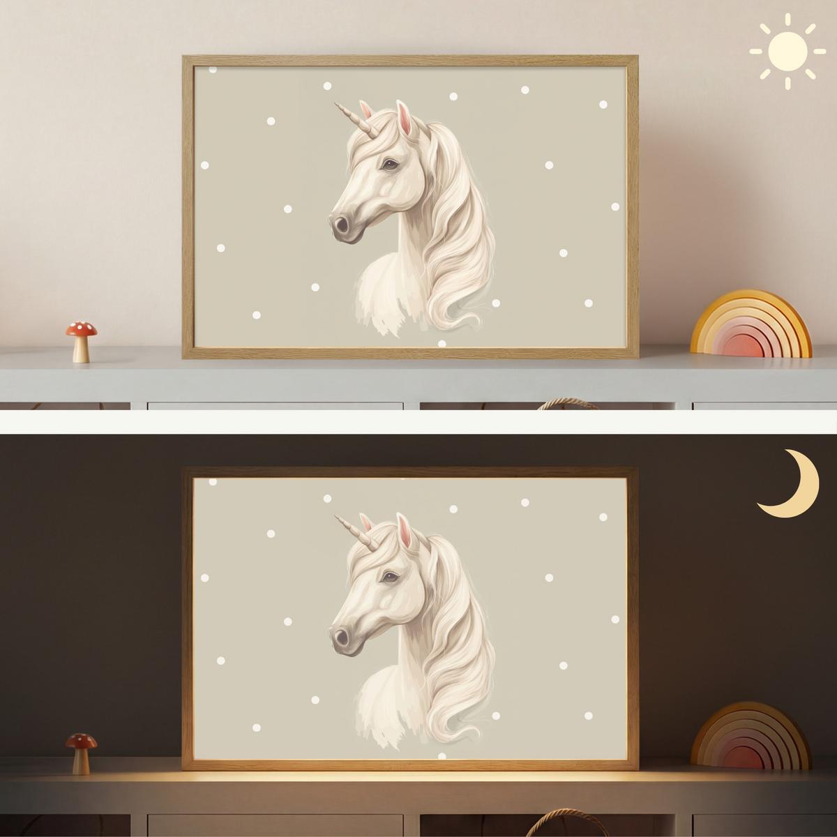 WANDLEUCHTE MIT AKKU Einhorn - Weiß - Punkte 60x40 cm - Taupe, Holzwerkstoff (60/40/8cm) - OnlyWow