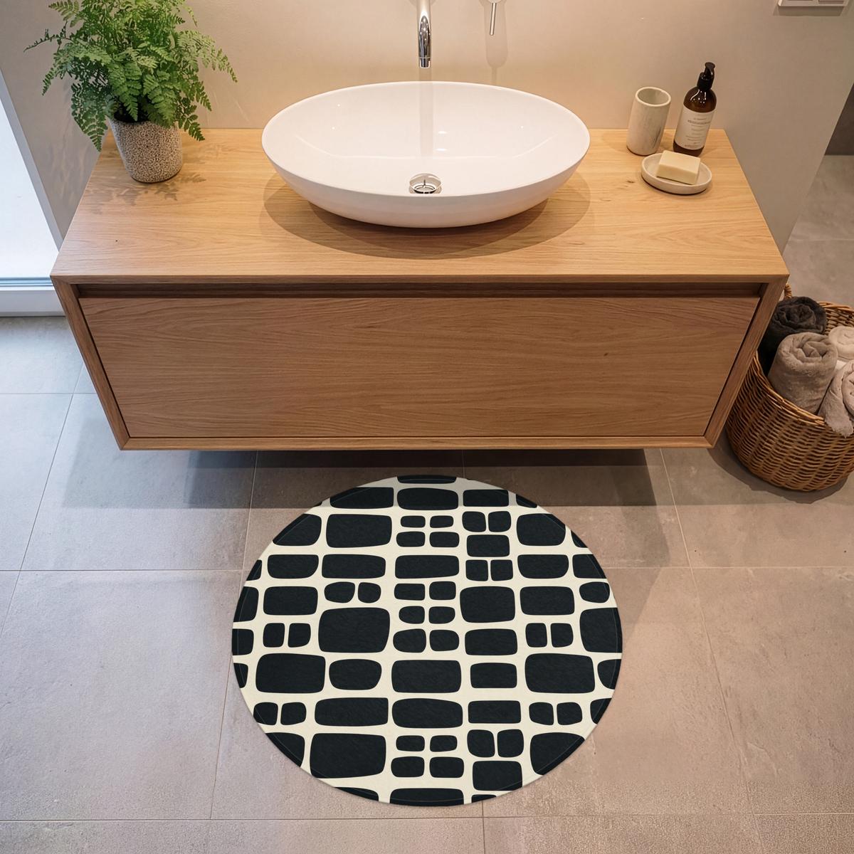 BADEMATTE Modern - Bio - Schwarz Badvorleger 70x70 cm - Anthrazit, Textil (70/70cm) - OnlyWow