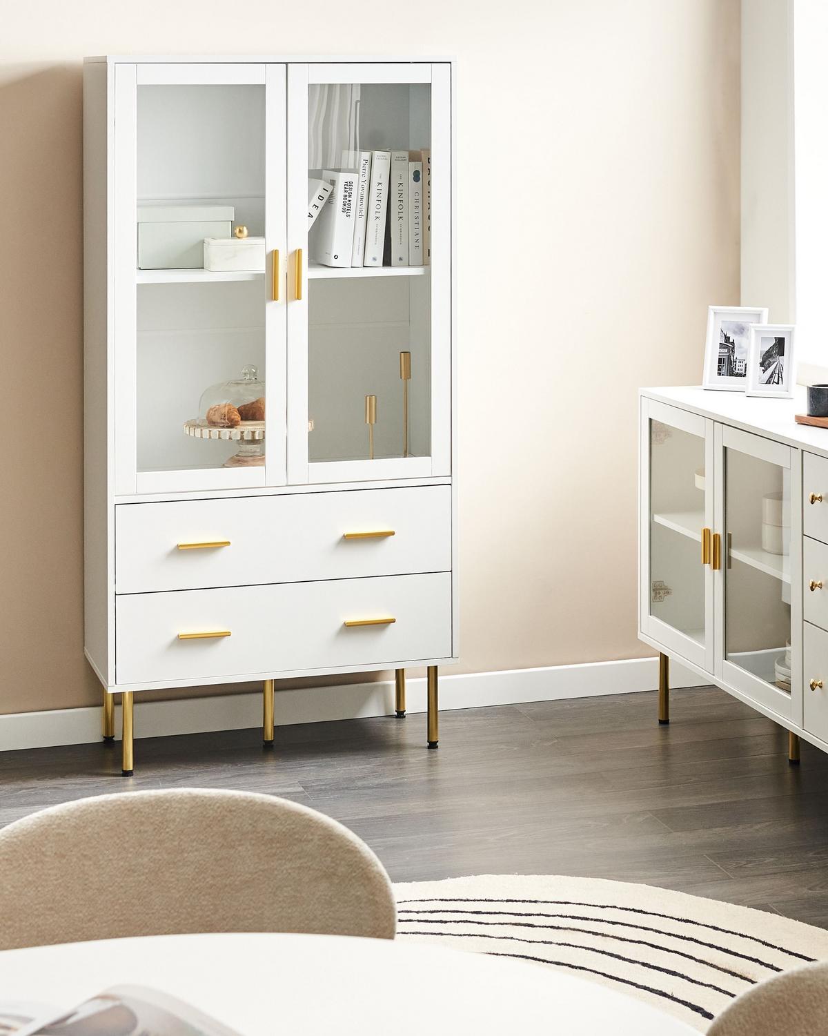 VITRINE mit Glastüren 80 cm Weiß Milora - Weiß, Holzwerkstoff (80/160/40cm) - Beliani