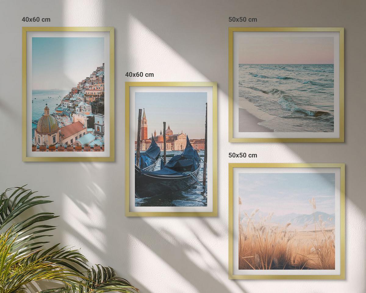 BILDER SET 4er Set - 50x50 cm & 40x60 cm Goldrahmen - Meerblick von Venedig - Goldfarben, Kunststoff (50/50cm) - TULUP