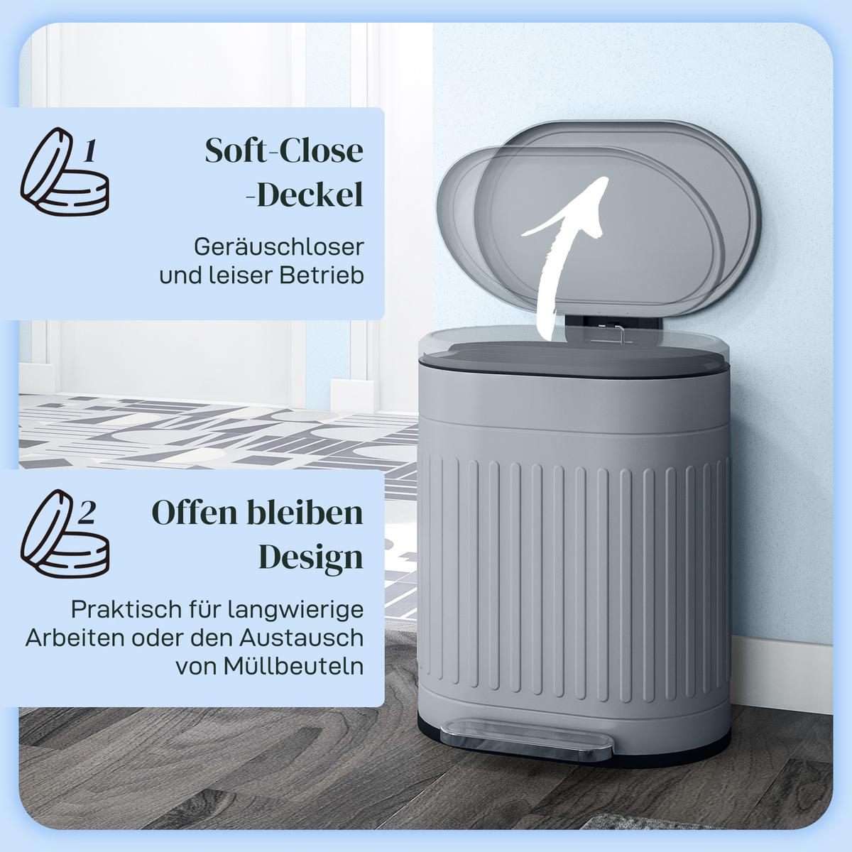 MÜLLEIMER Metall Kunststoff Grau - Grau, Metall (31.2/45/36.5cm) - HOMCOM