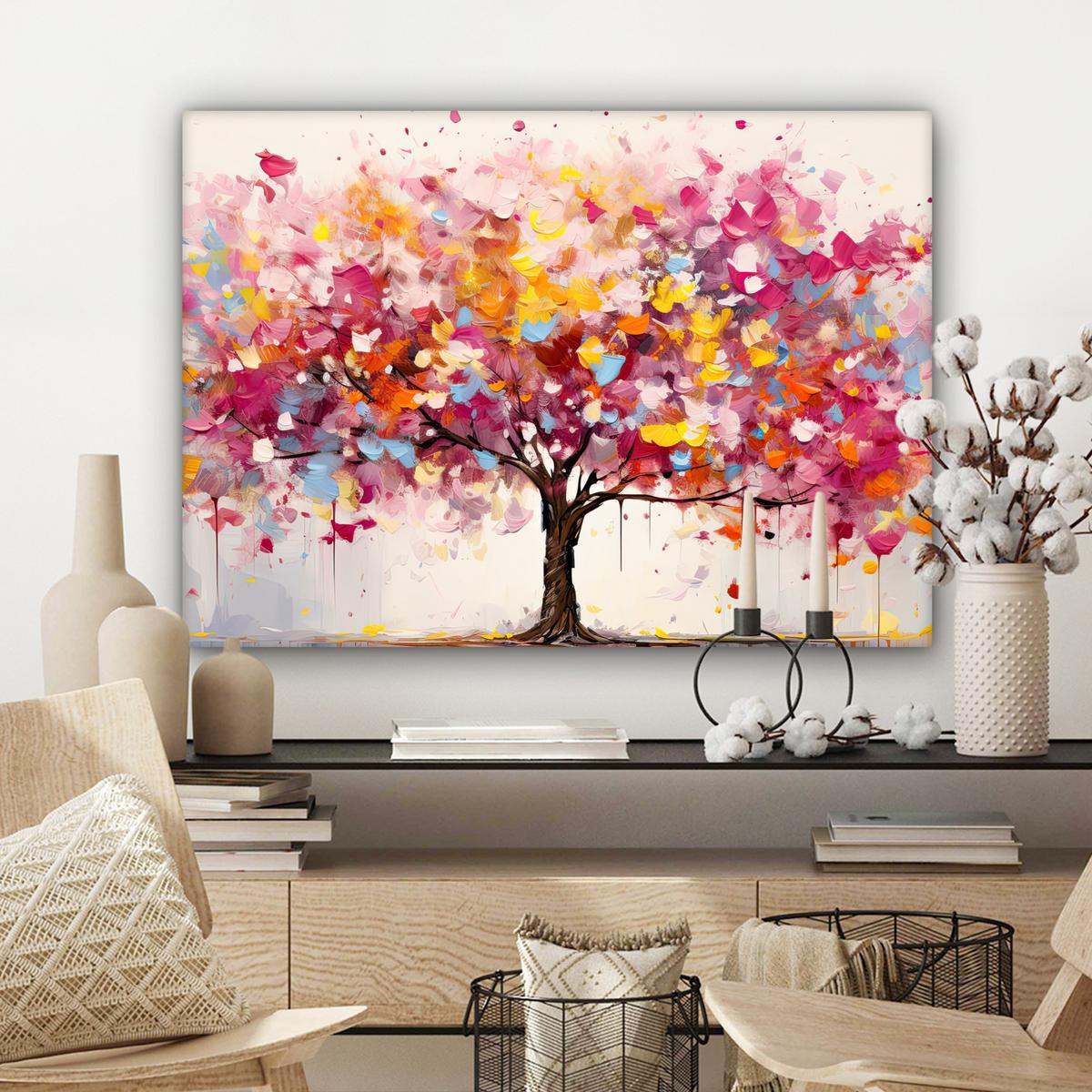 LEINWANDBILD Aquarell - Baum - Kunst - Abstrakt Wandbilder 80x60 cm - Rosa, Textil (80/60cm) - MuchoWow