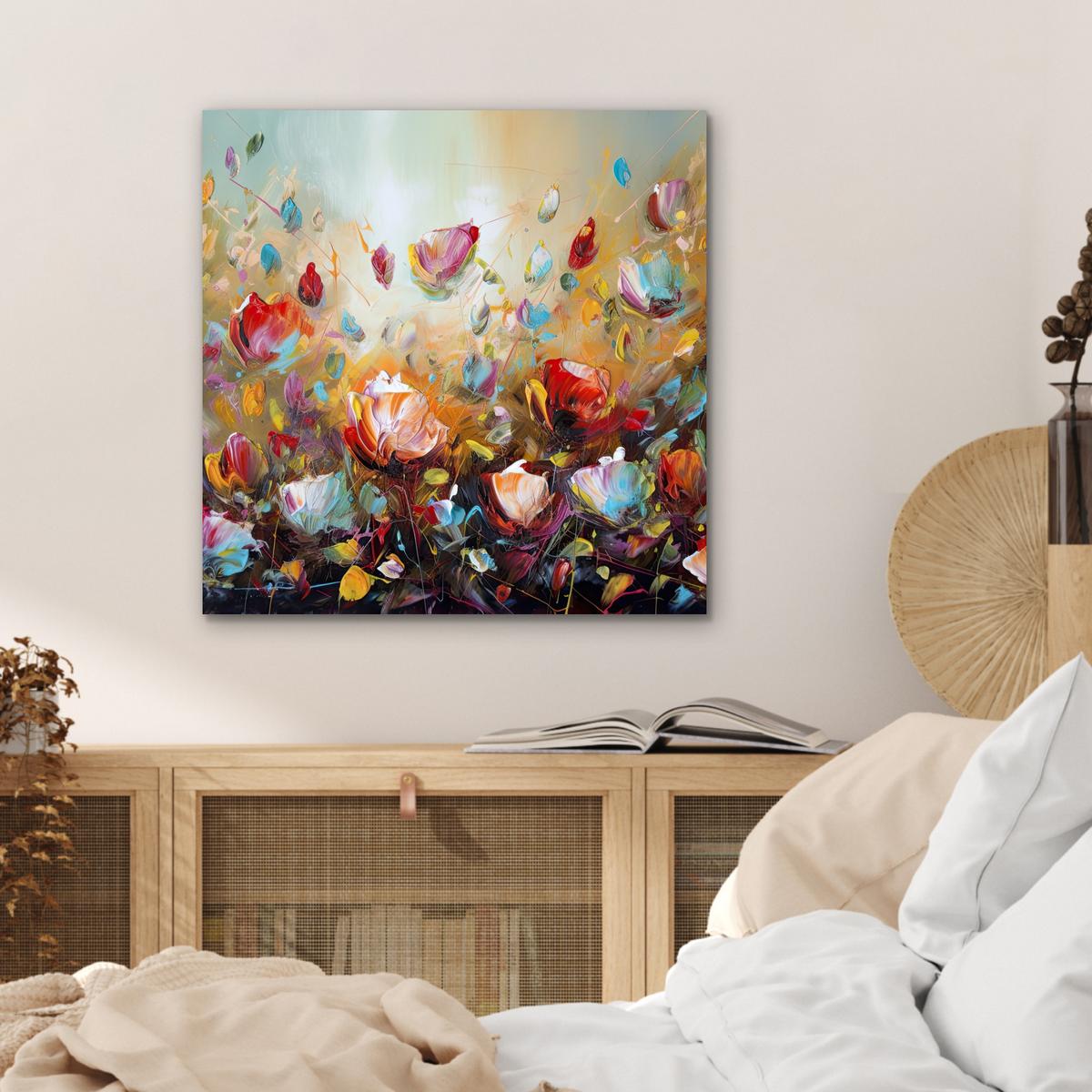 METALLBILD Blumen - Kunst - Natur - Ölgemälde 50x50 cm - Multicolor, Metall (50/50cm) - MuchoWow